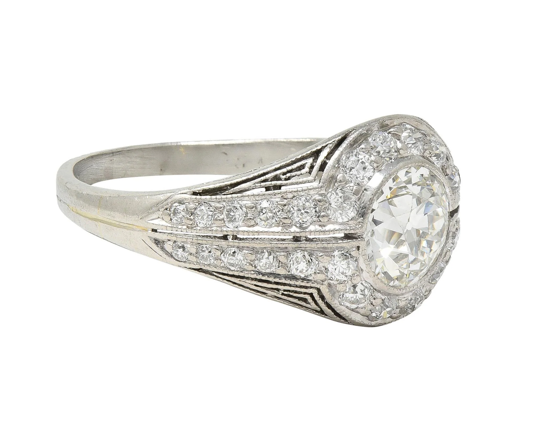 J.E. Caldwell Art Deco 1.35 CTW Diamond Platinum Greek Key Antique Bombé Engagement Ring - Image 2