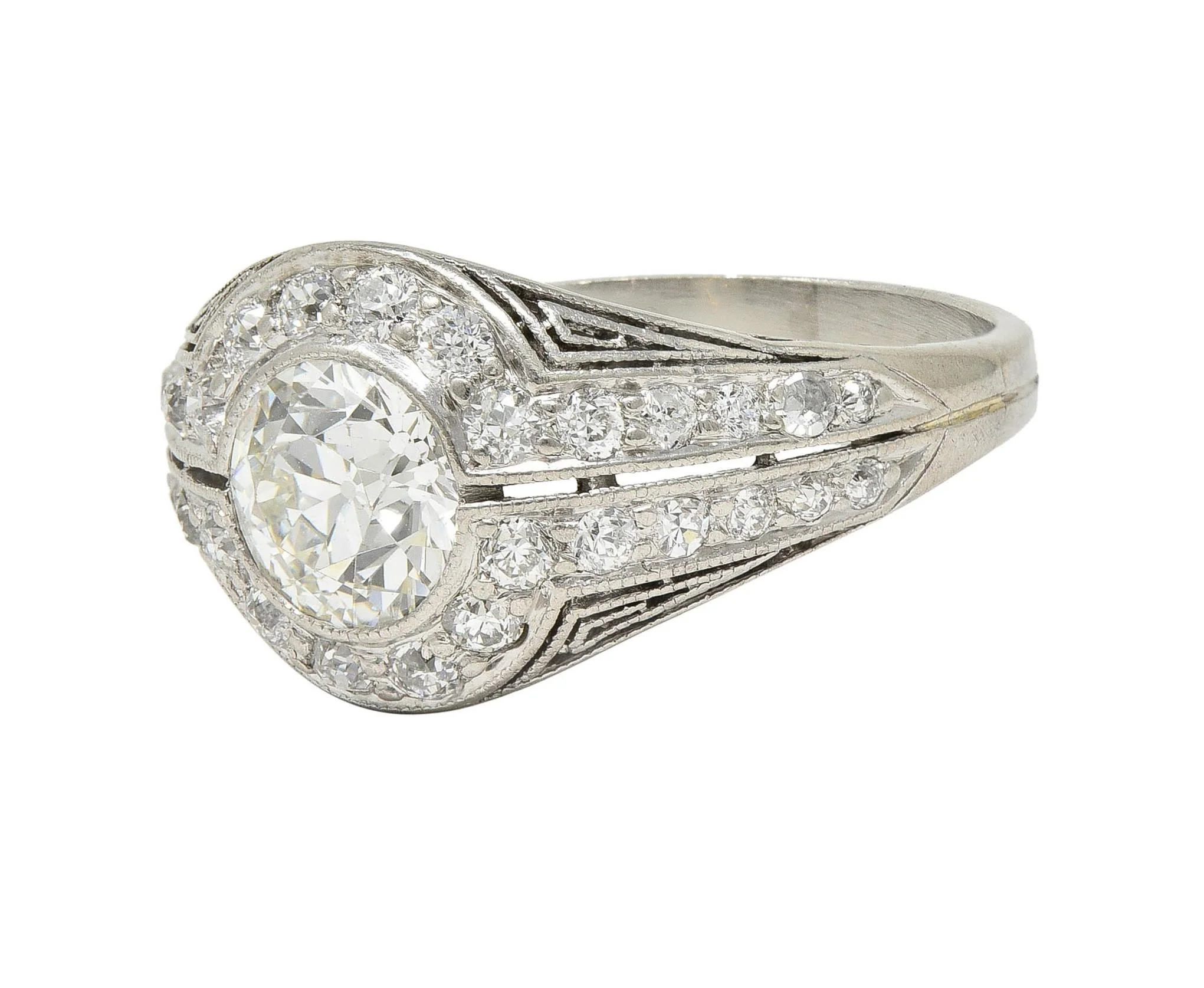J.E. Caldwell Art Deco 1.35 CTW Diamond Platinum Greek Key Antique Bombé Engagement Ring - Image 7