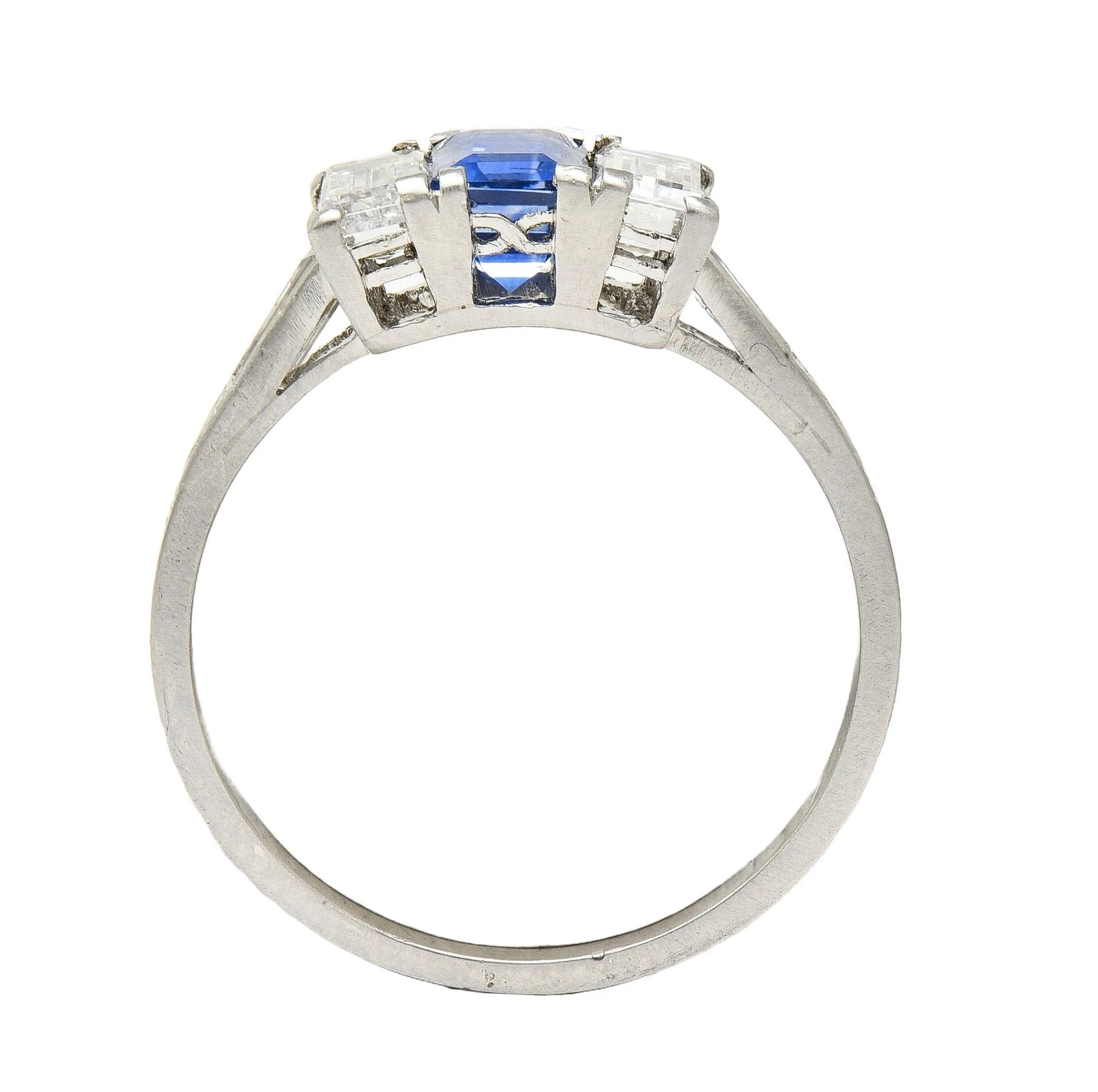 J.E.Caldwell Art Deco 1.82 CTW Sapphire Diamond Platinum Vintage Three Stone Ring - Image 10
