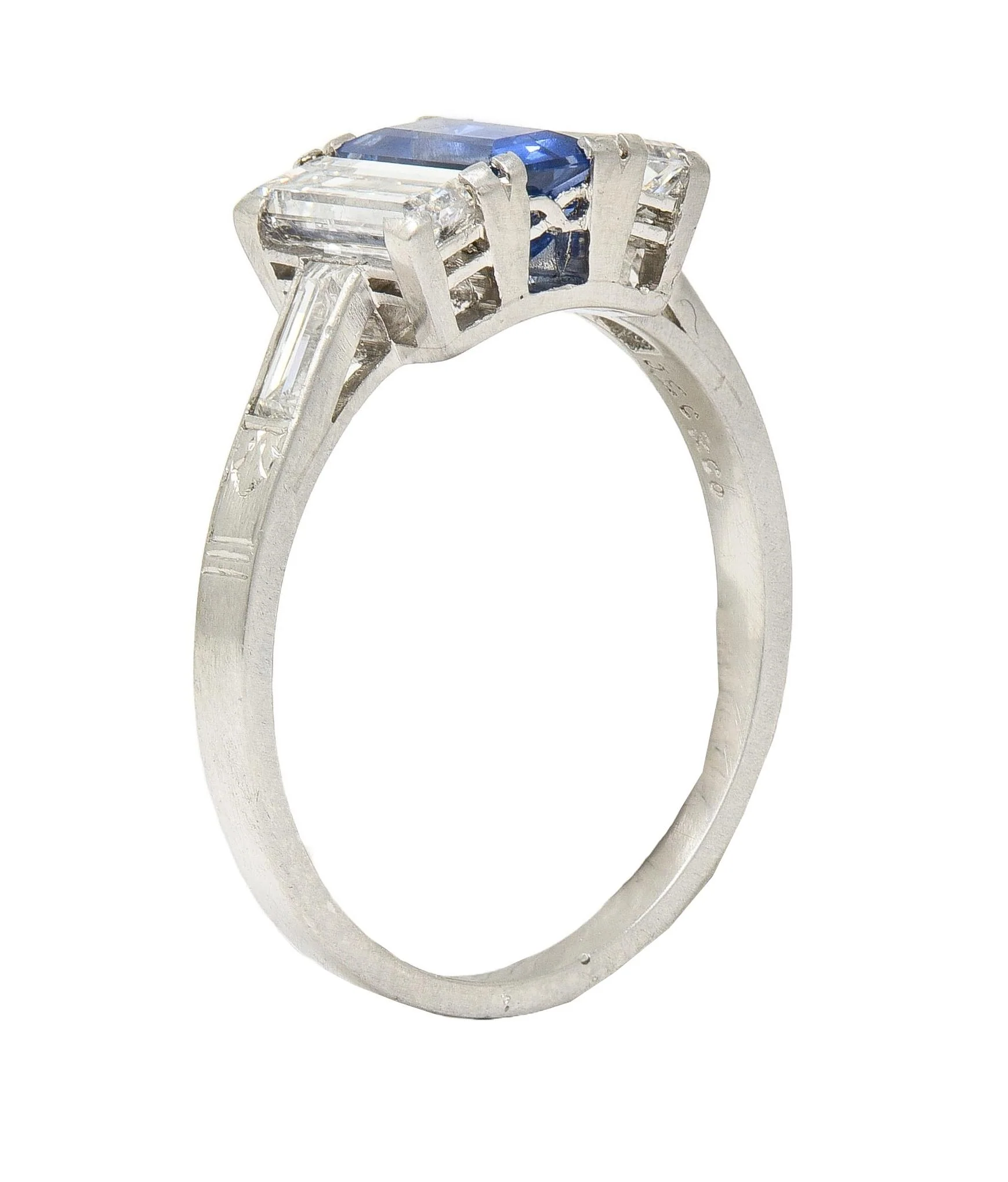 J.E.Caldwell Art Deco 1.82 CTW Sapphire Diamond Platinum Vintage Three Stone Ring - Image 11