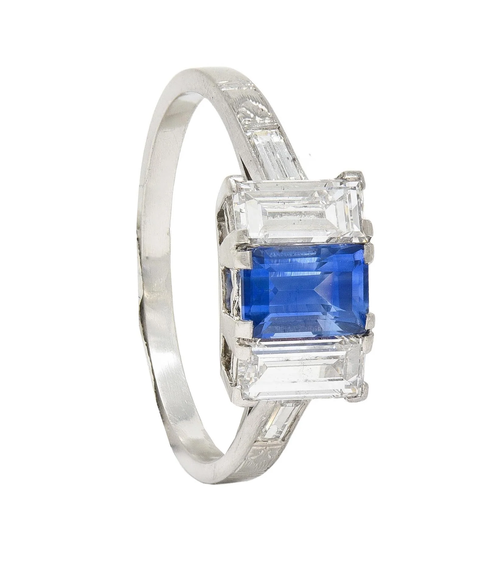 J.E.Caldwell Art Deco 1.82 CTW Sapphire Diamond Platinum Vintage Three Stone Ring - Image 12