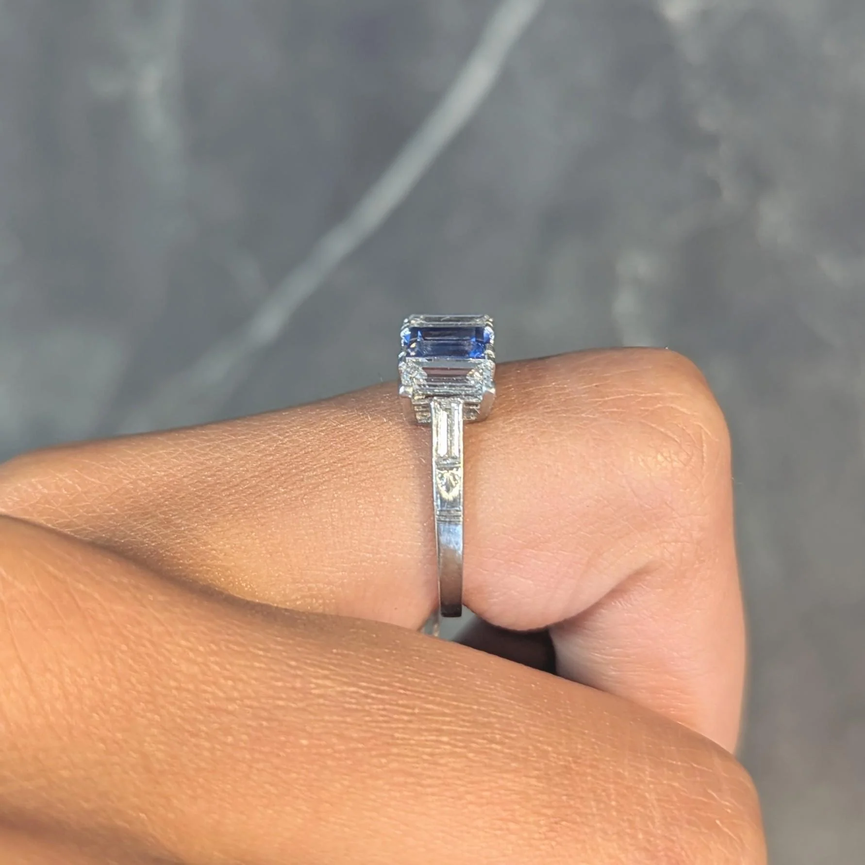 J.E.Caldwell Art Deco 1.82 CTW Sapphire Diamond Platinum Vintage Three Stone Ring - Image 14