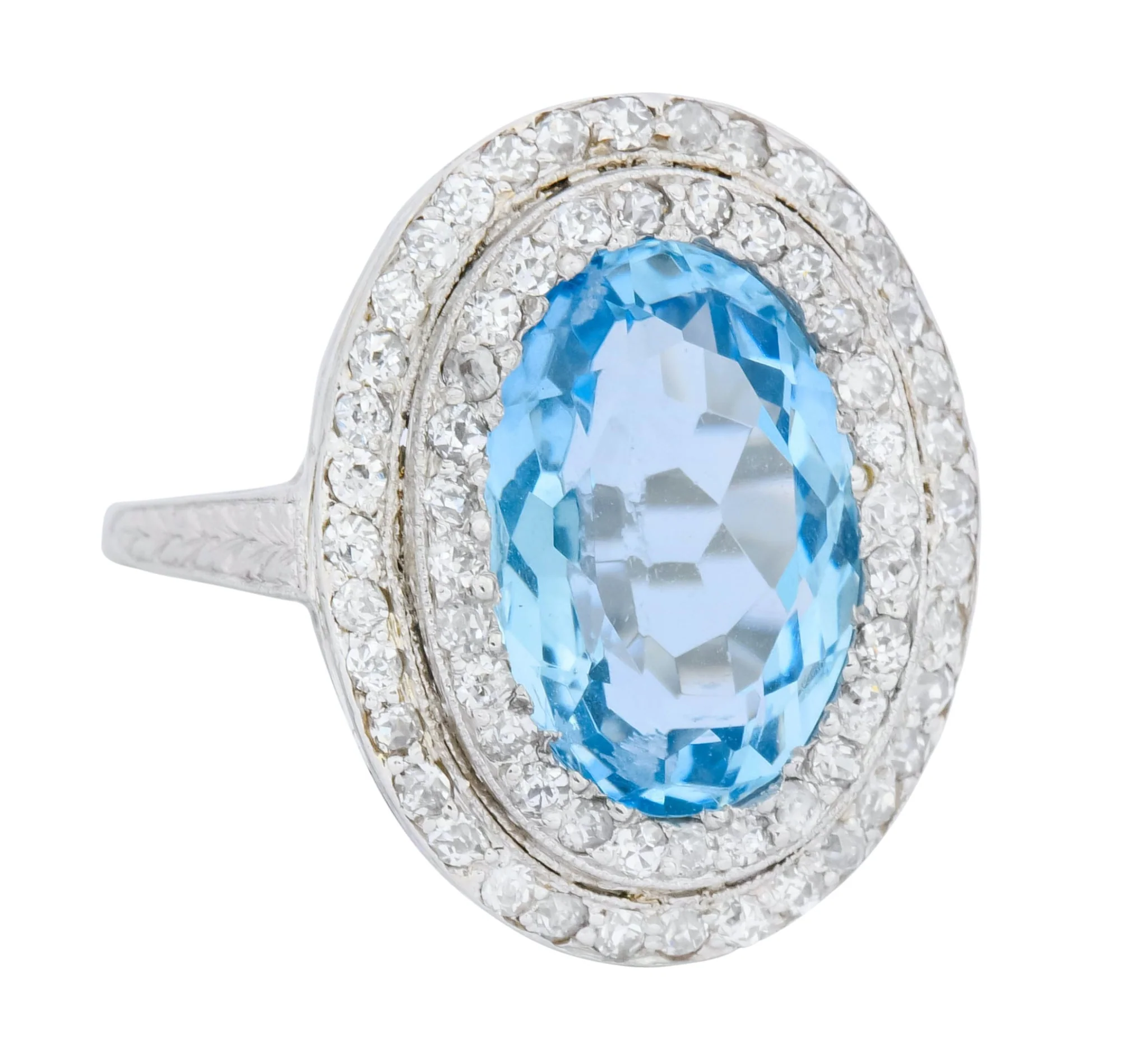 J.E. Caldwell Art Deco 6.40 CTW Aquamarine Diamond Halo Platinum Cluster Ring - Image 2