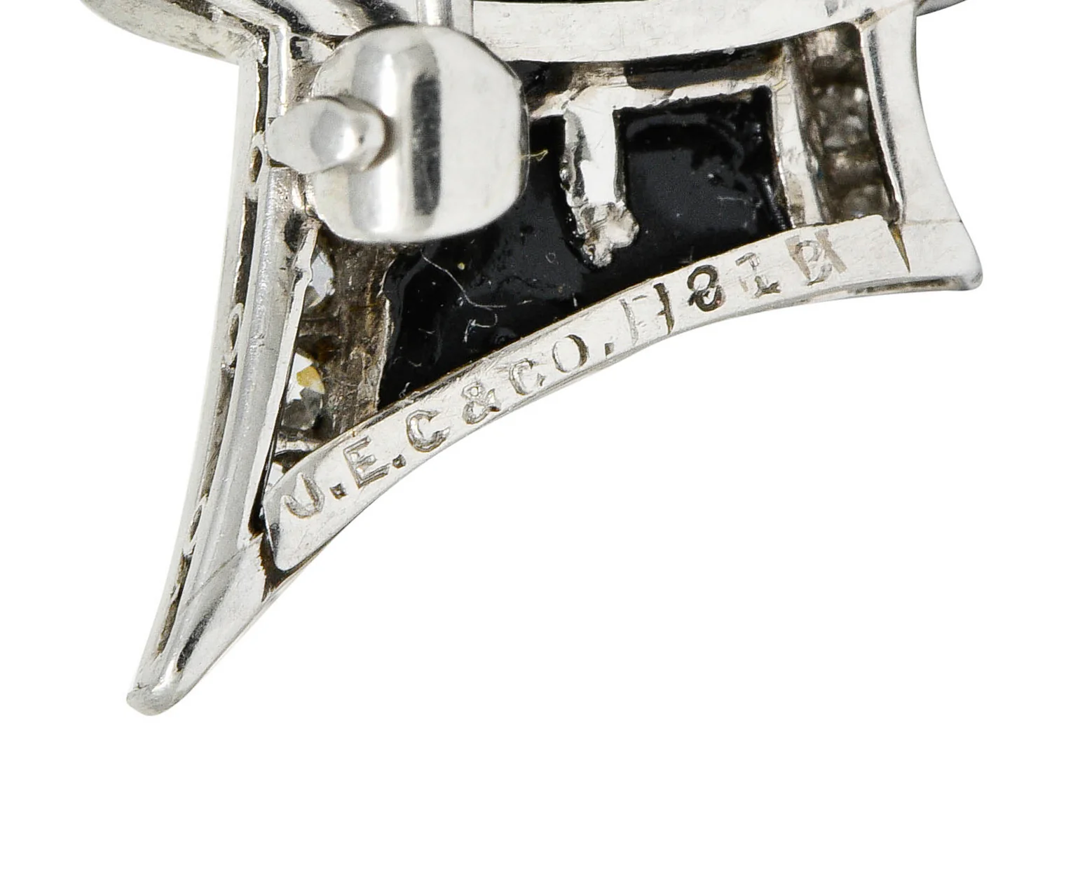 J.E. Caldwell Art Deco Diamond Onyx Platinum Bow Brooch - Image 5