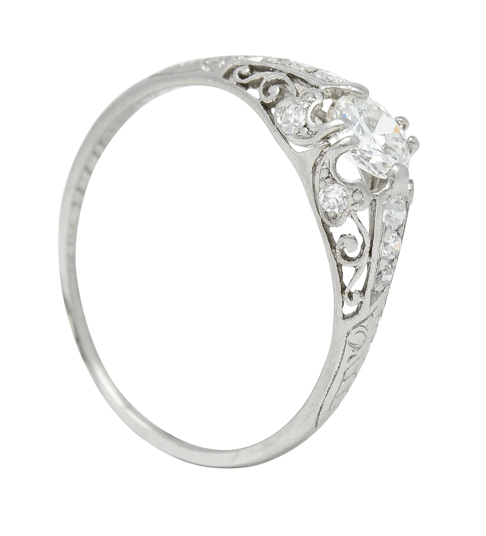 J. E. Caldwell & Co. 1920's Art Deco 0.56 CTW Old European Cut Diamond Platinum Scrolling Vine Belcher Set Engagement Ring - Image 11