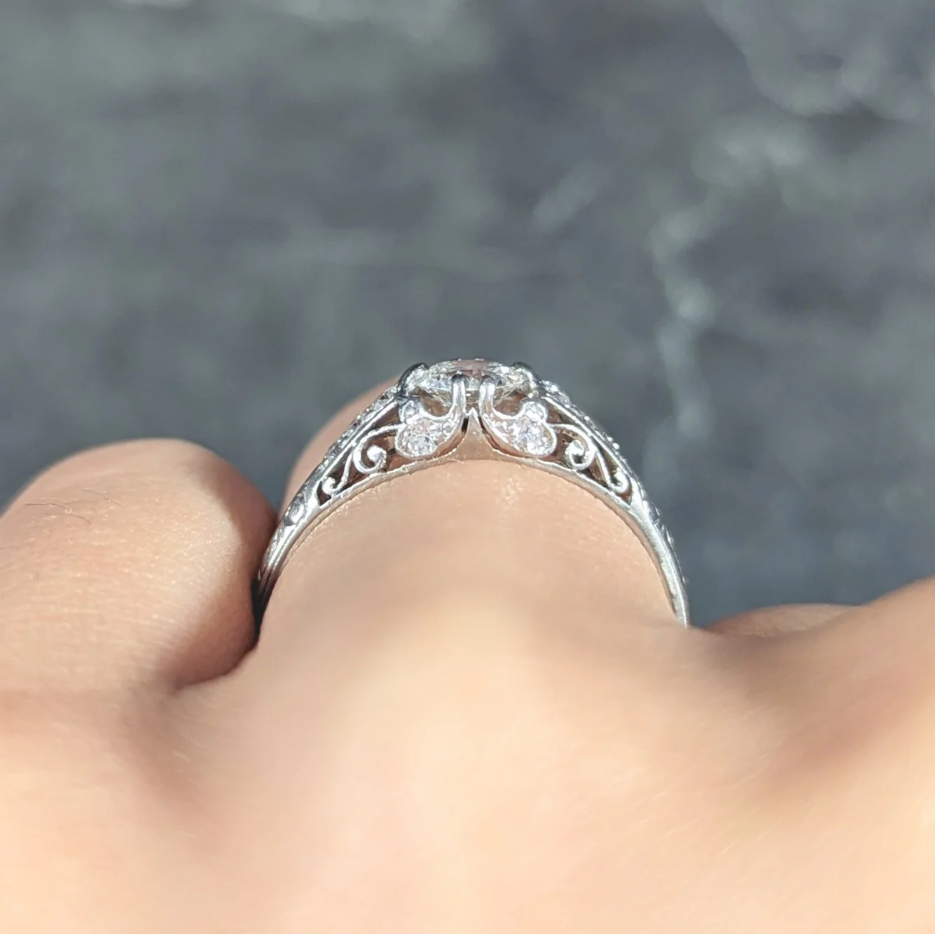 J. E. Caldwell & Co. 1920's Art Deco 0.56 CTW Old European Cut Diamond Platinum Scrolling Vine Belcher Set Engagement Ring - Image 13