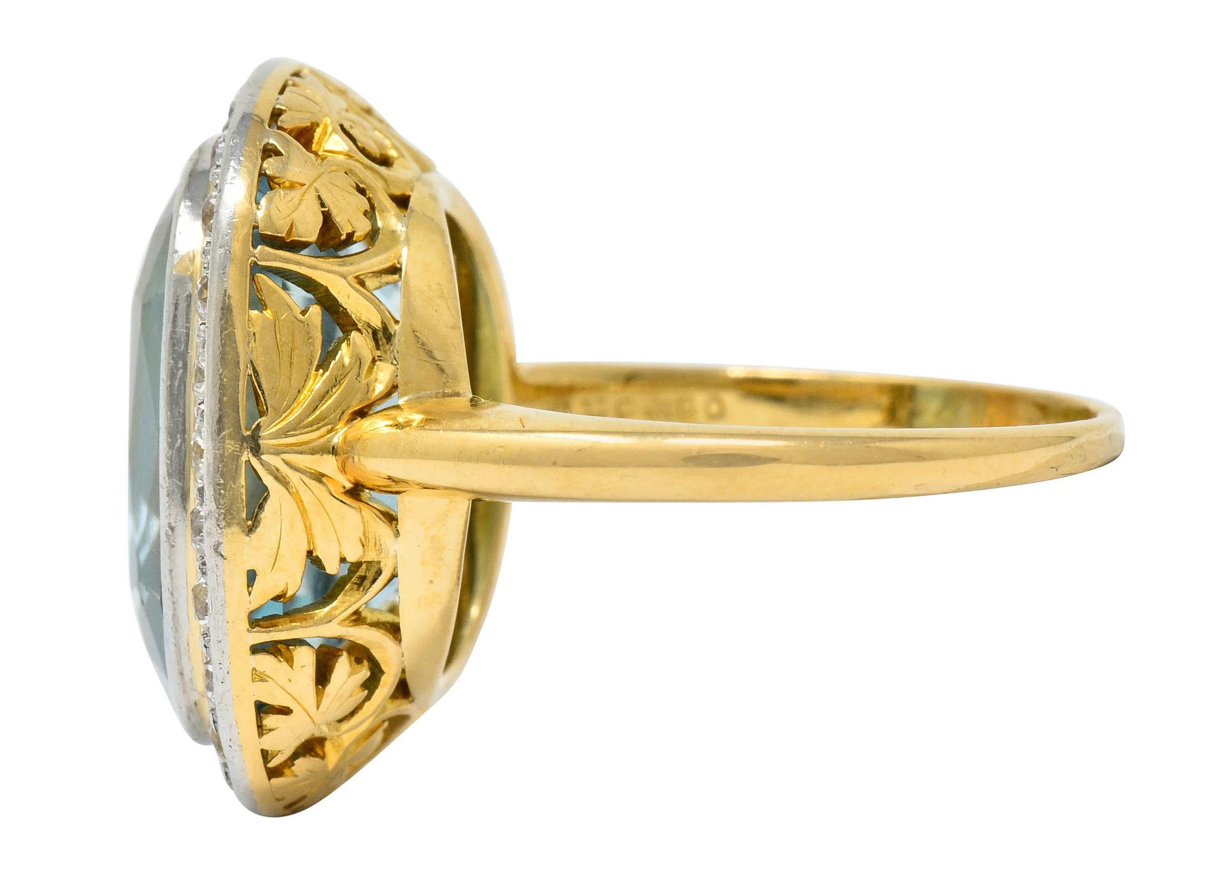 J.E. Caldwell Edwardian Large Aquamarine Diamond Platinum-Topped Cluster Ring - Image 5