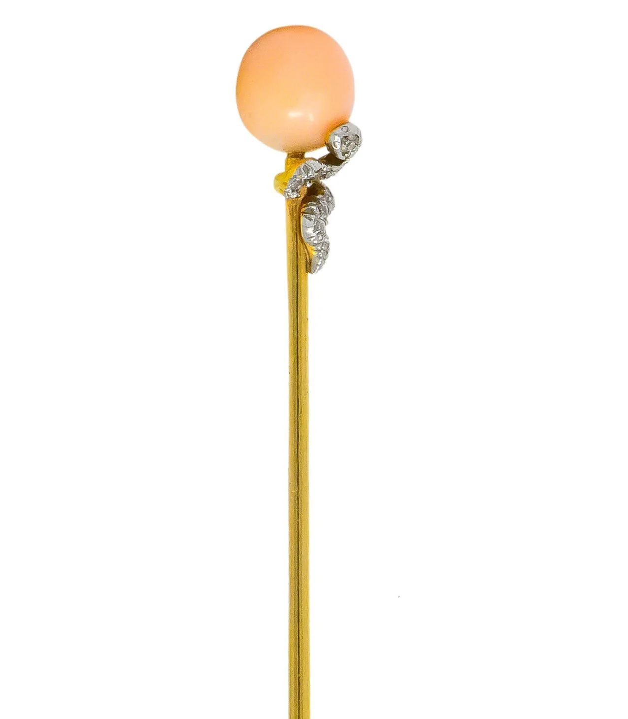 J.E. Caldwell Edwardian Pink Coral Diamond Platinum-Topped 14 Karat Gold Snake Stickpin - Image 4