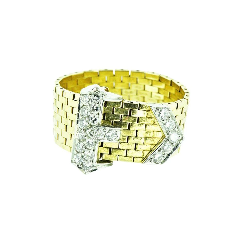 J.E. Caldwell Retro 0.43 CTW Diamond 14 Karat Gold Platinum Buckle Ring - Image 5