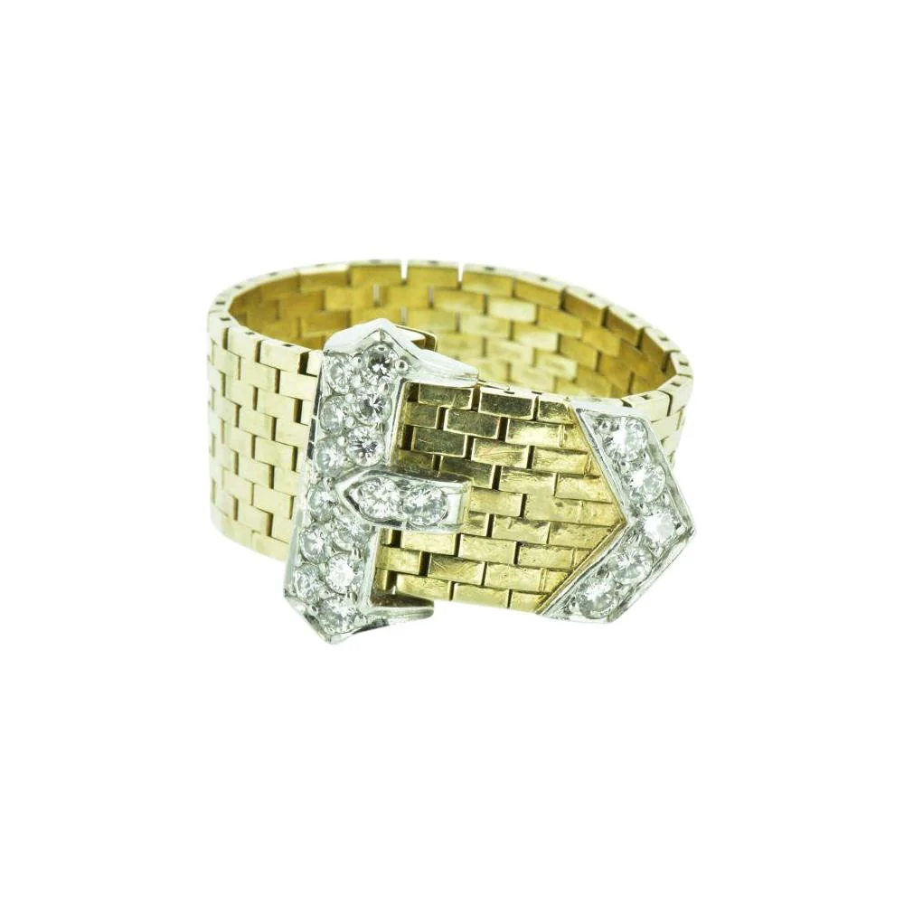 J.E. Caldwell Retro 0.43 CTW Diamond 14 Karat Gold Platinum Buckle Ring - Image 6