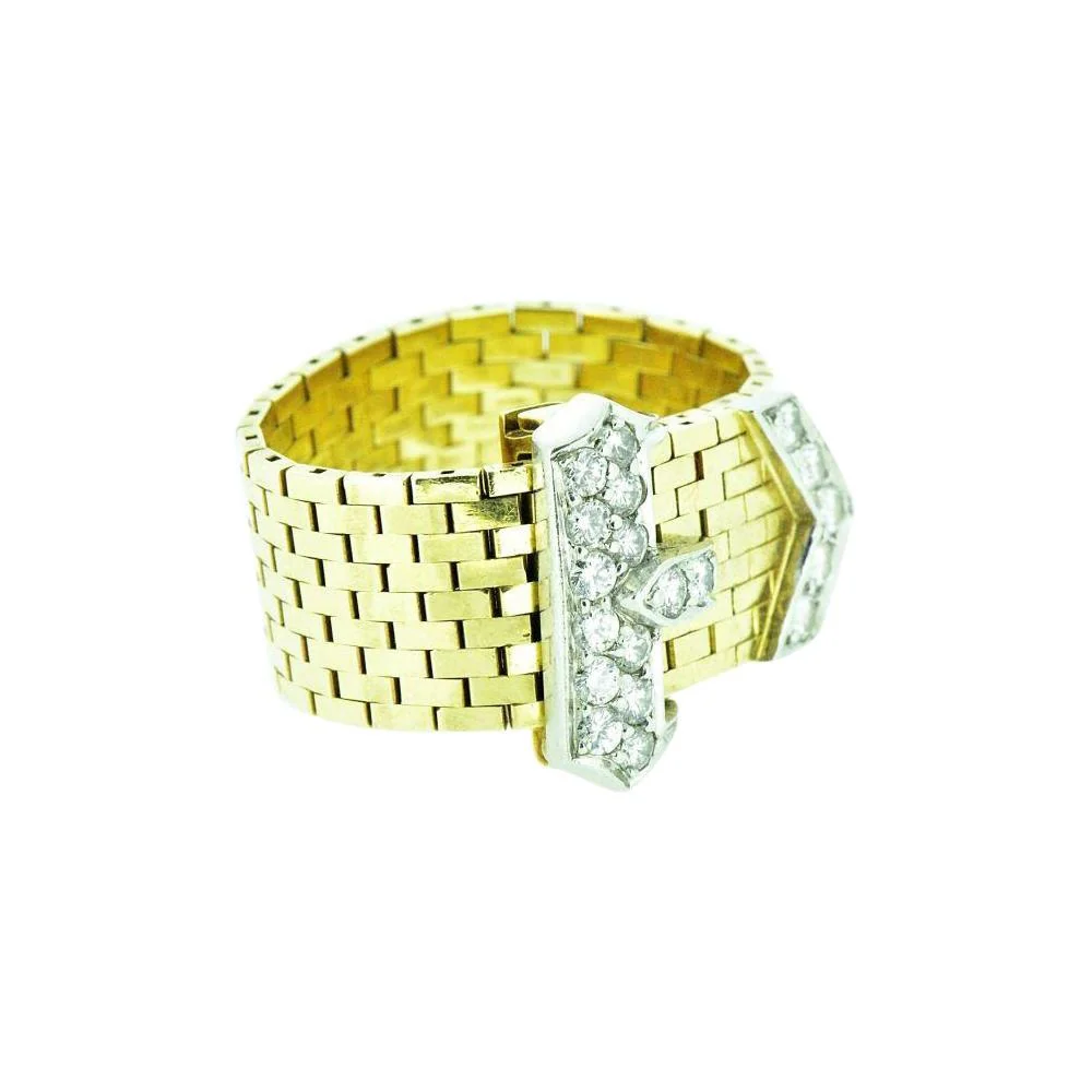 J.E. Caldwell Retro 0.43 CTW Diamond 14 Karat Gold Platinum Buckle Ring - Image 8