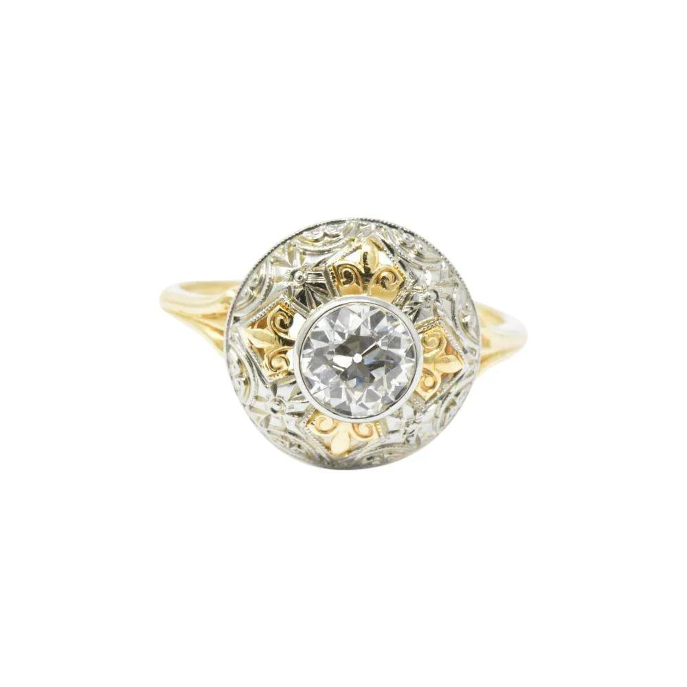 Jabel 0.75 CTW Old European Cut Diamond 14 Karat Tri-Colored Gold Retro Engagement Ring - Image 7