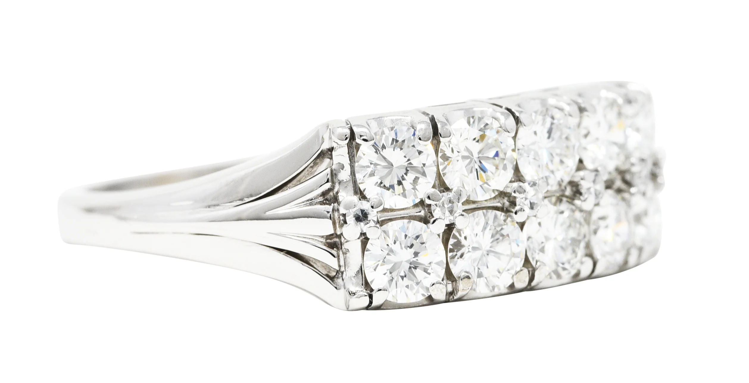 Jabel 1.00 CTW Diamond 18 Karat White Gold Double Row Vintage Band Ring - Image 2