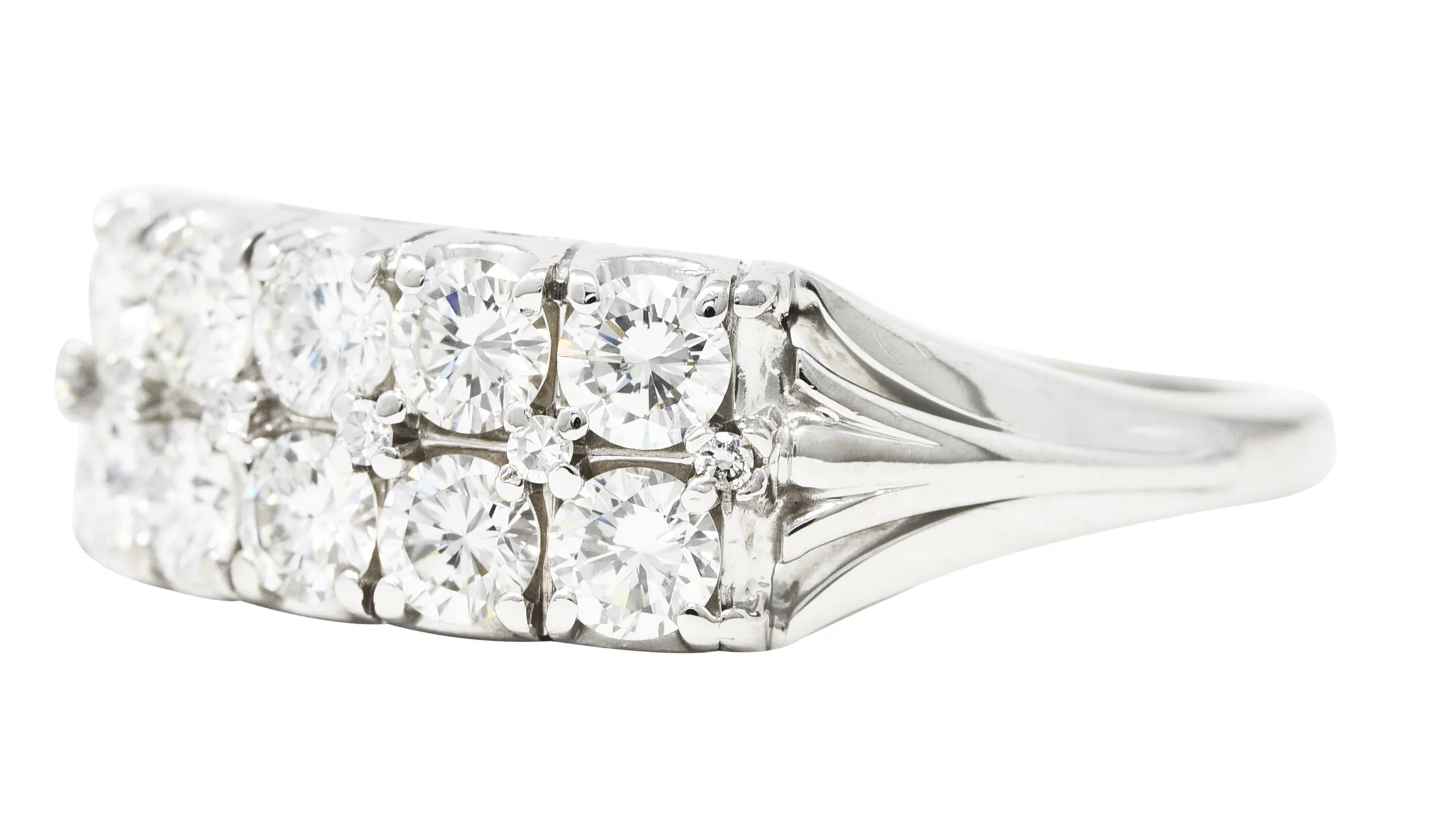 Jabel 1.00 CTW Diamond 18 Karat White Gold Double Row Vintage Band Ring - Image 6