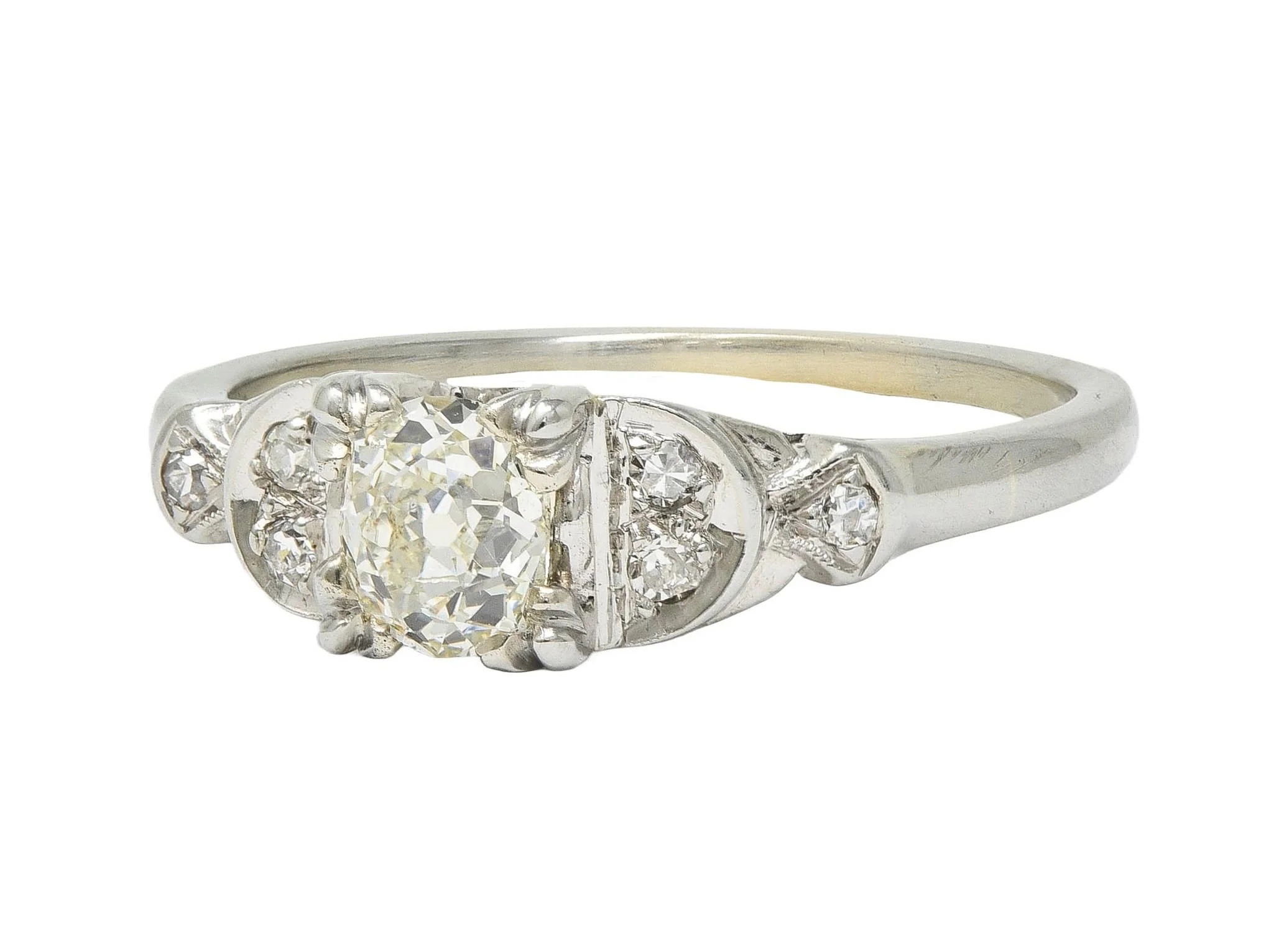Jabel Art Deco 0.64 CTW Old Mine Cut Diamond 18 Karat White Gold Crescent Engagement Ring - Image 7
