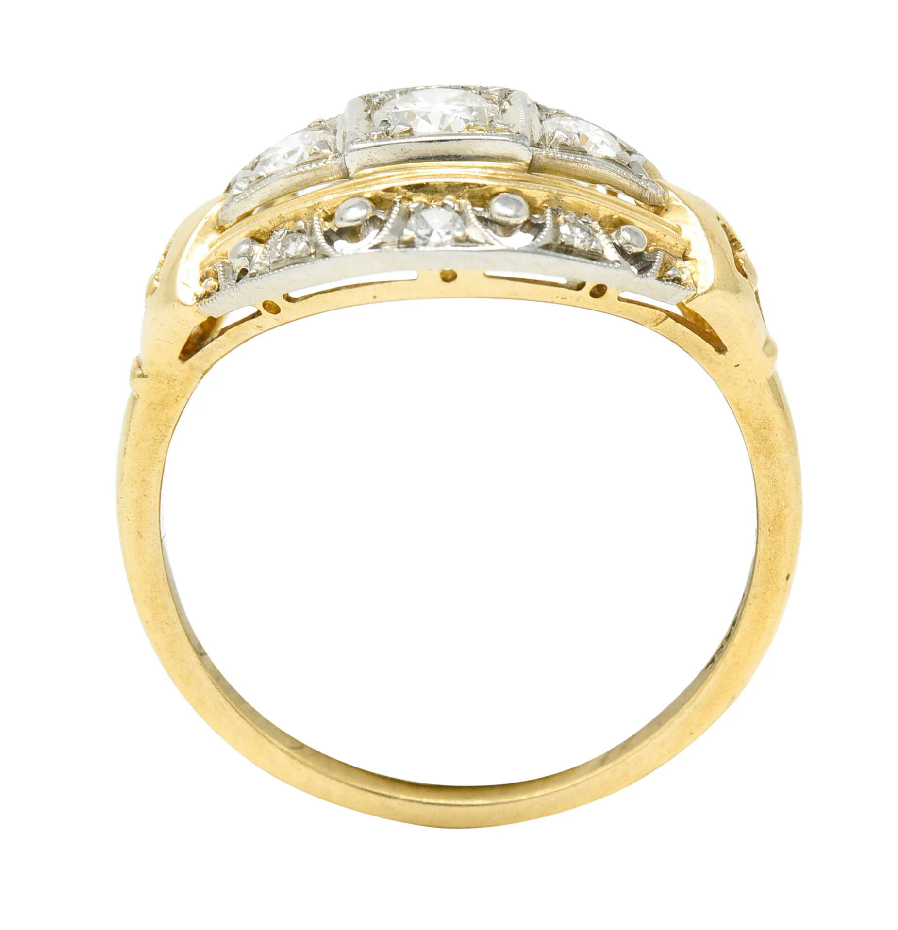 Jabel Art Deco Transitional Cut Diamond 14 Karat Two-Tone Gold Three Stone Bombay Band Ring - Image 10