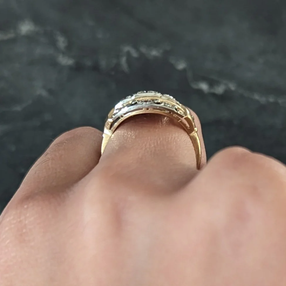 Jabel Art Deco Transitional Cut Diamond 14 Karat Two-Tone Gold Three Stone Bombay Band Ring - Image 13