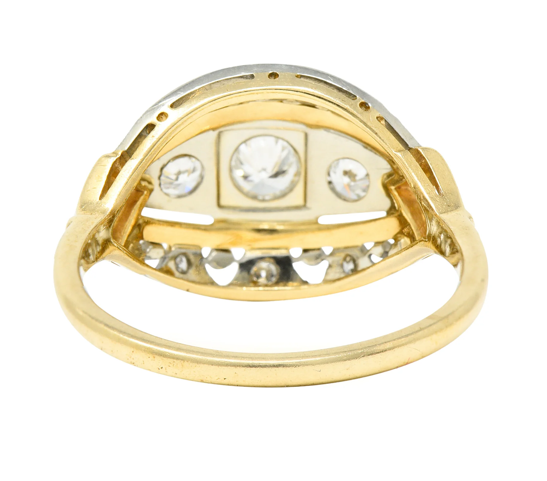 Jabel Art Deco Transitional Cut Diamond 14 Karat Two-Tone Gold Three Stone Bombay Band Ring - Image 4