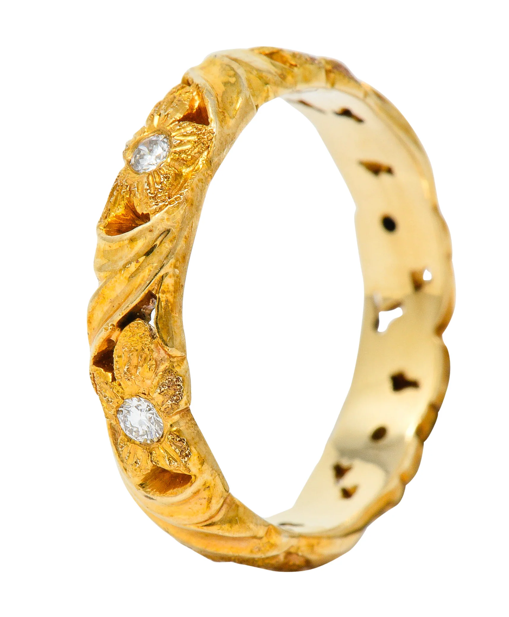 Jabel Diamond 14 Karat Gold Dogwood Flower Band Ring Contemporary - Image 6
