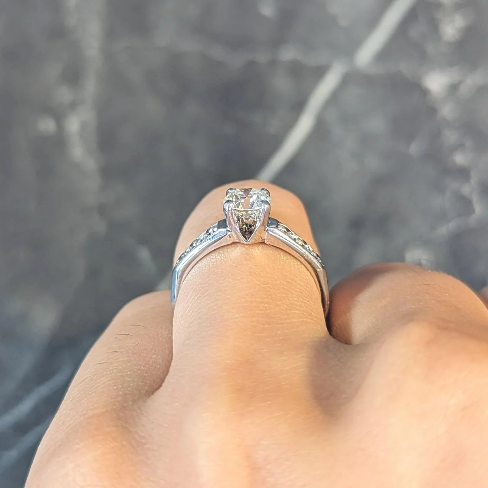 Jabel Mid-Century 1.21 CTW Old European Diamond 18 Karat White Gold Vintage Engagement Ring - Image 14