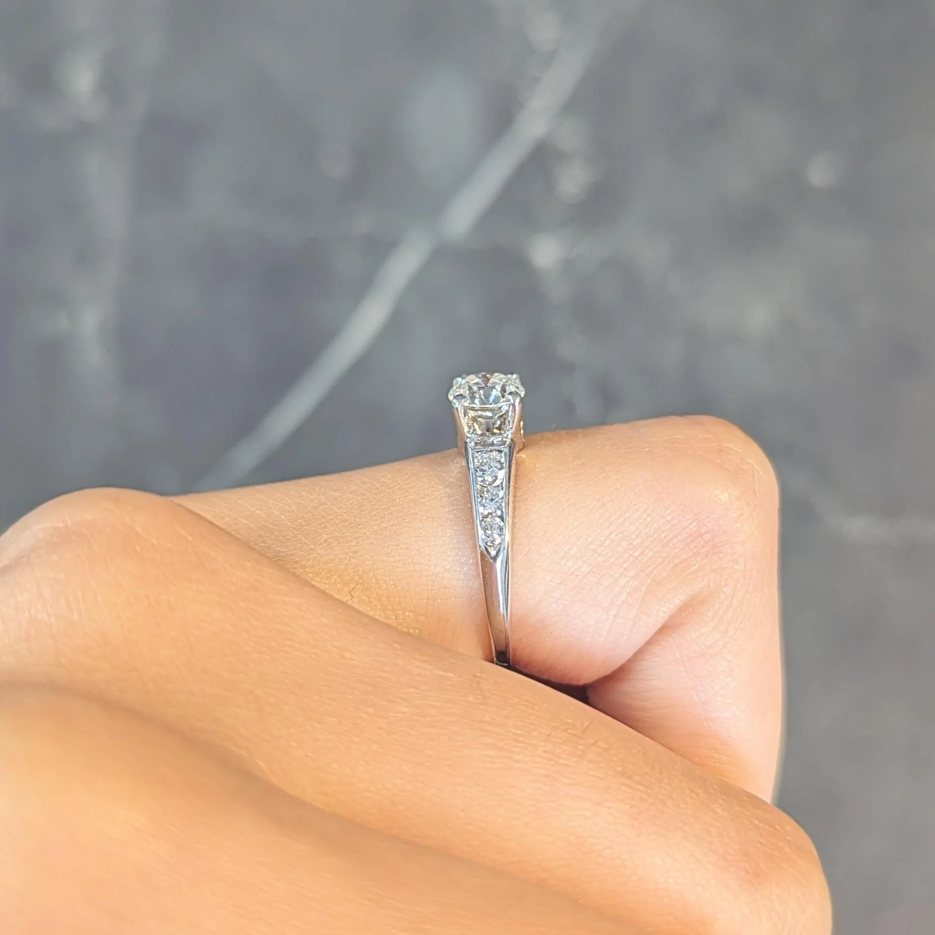 Jabel Mid-Century 1.21 CTW Old European Diamond 18 Karat White Gold Vintage Engagement Ring - Image 15