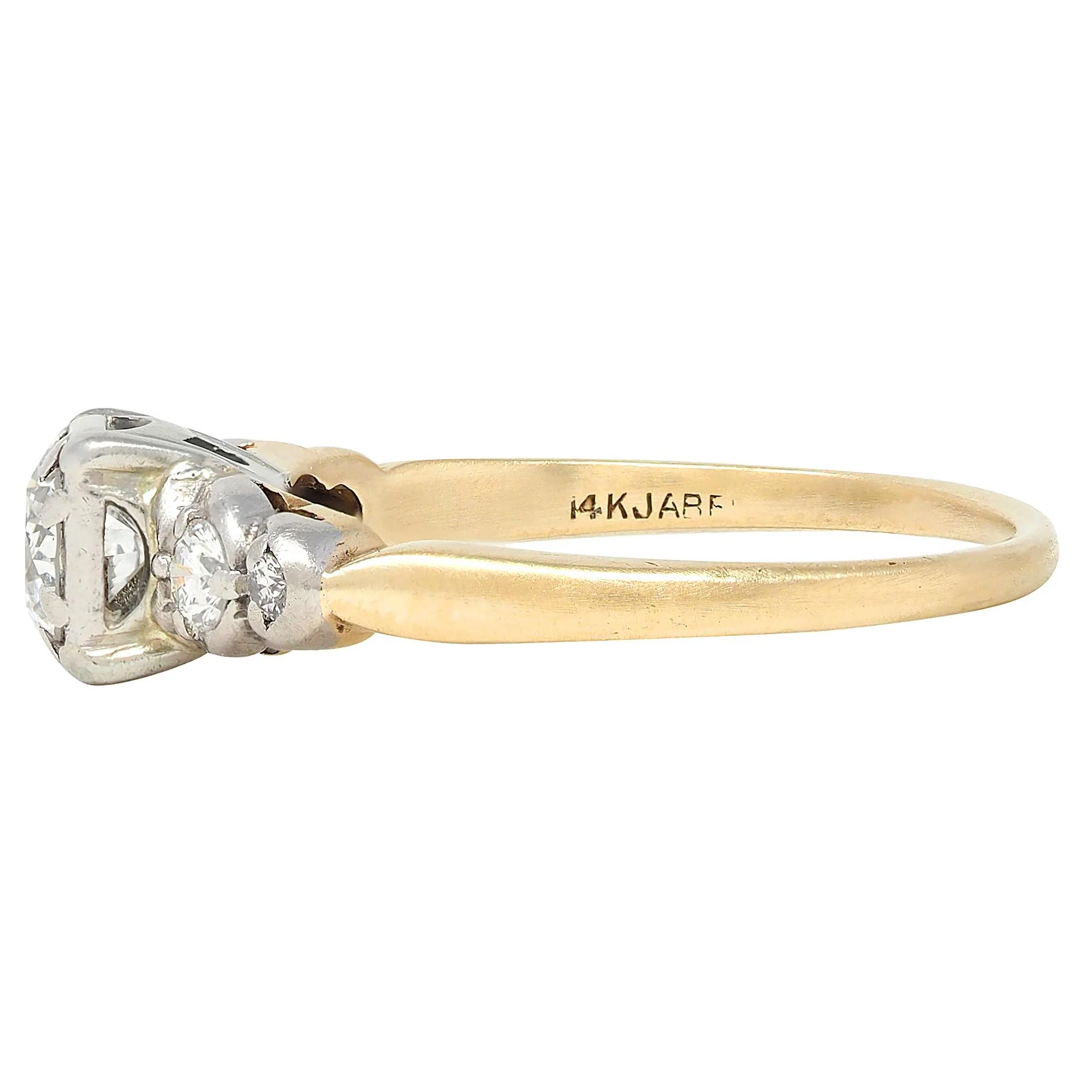 Jabel Retro Transitional Cut Diamond 14 Karat Two-Tone Gold Vintage Stepped Engagement Ring - Image 4