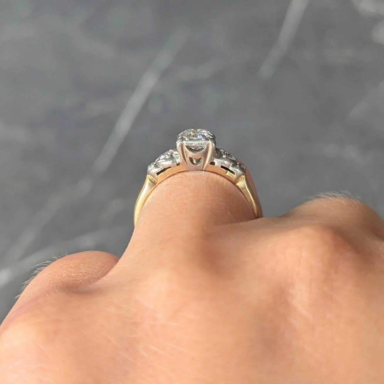 Jabel Retro Transitional Cut Diamond 14 Karat Two-Tone Gold Vintage Stepped Engagement Ring - Image 8