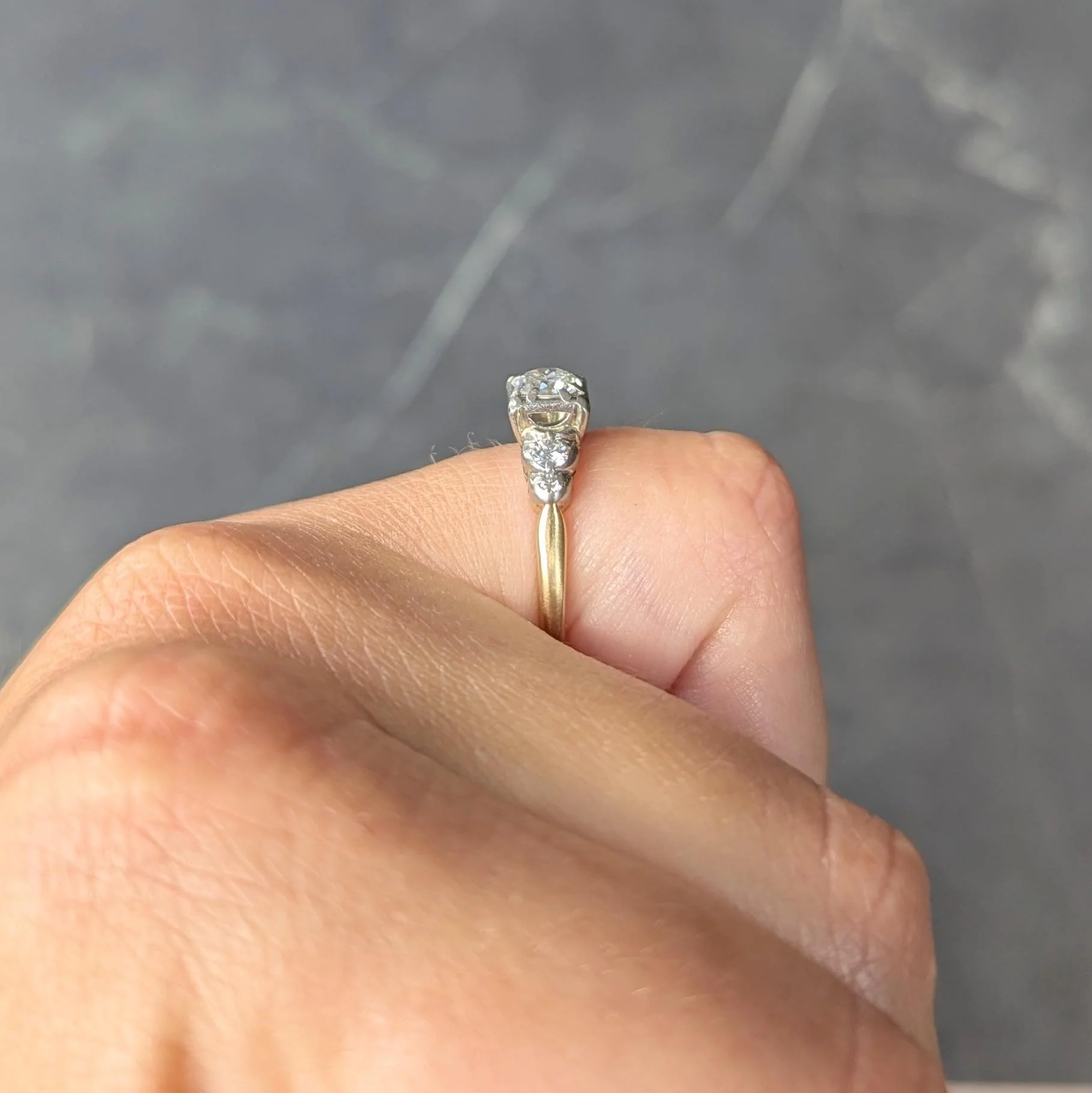 Jabel Retro Transitional Cut Diamond 14 Karat Two-Tone Gold Vintage Stepped Engagement Ring - Image 9
