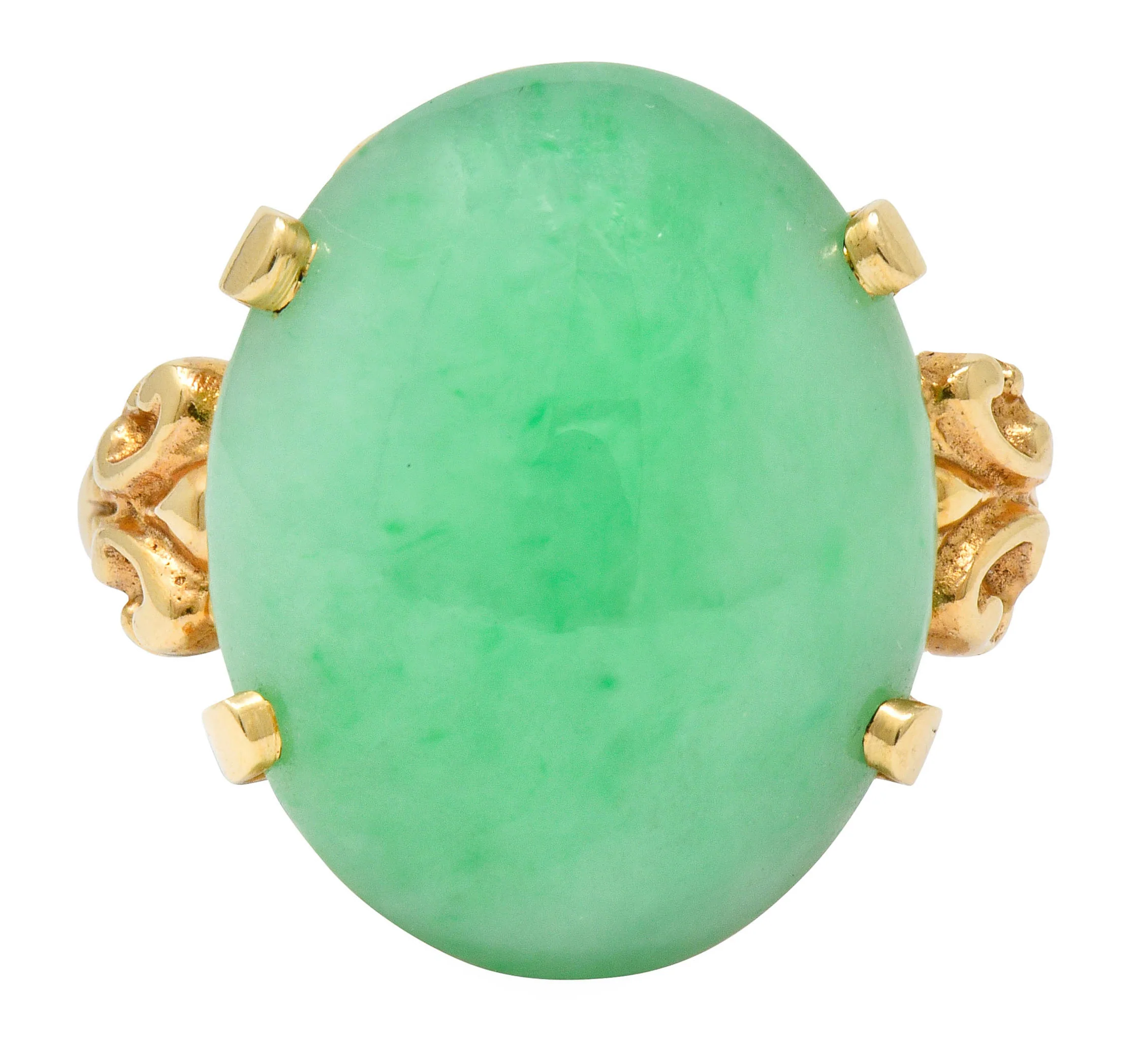 Jade 14 Karat Yellow Gold Cabochon Ring Circa 1950's