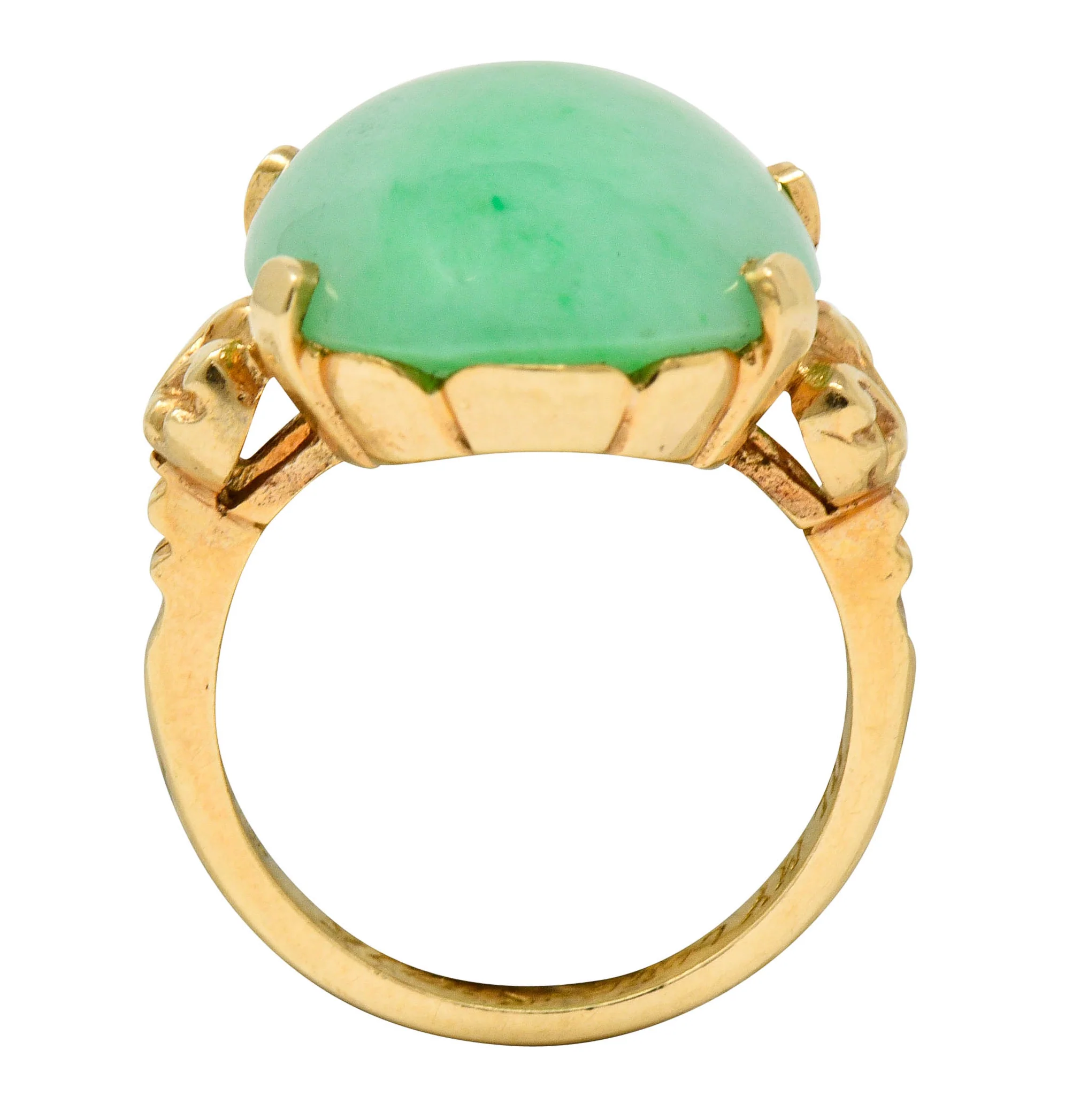 Jade 14 Karat Yellow Gold Cabochon Ring Circa 1950's - Image 12