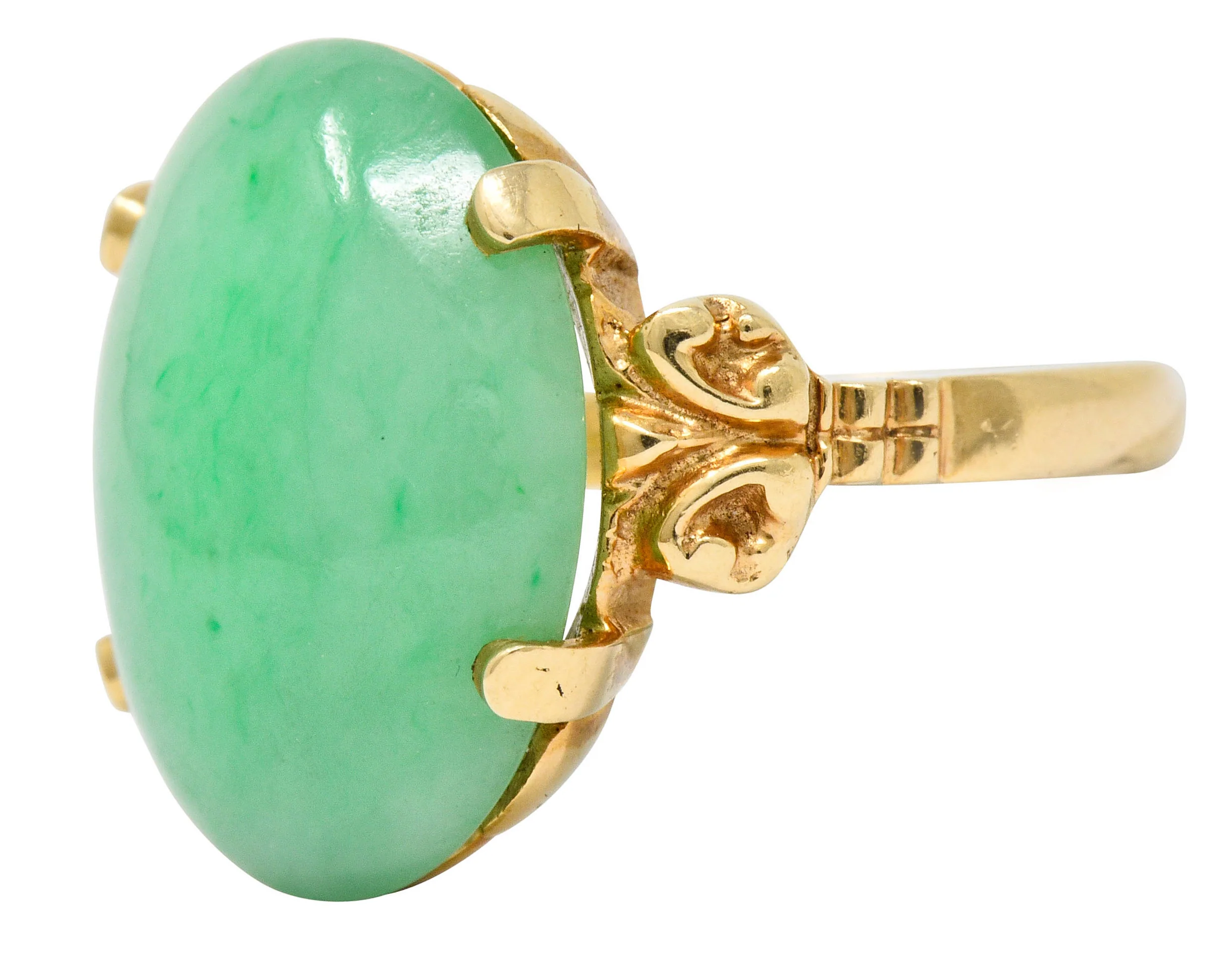 Jade 14 Karat Yellow Gold Cabochon Ring Circa 1950's - Image 6