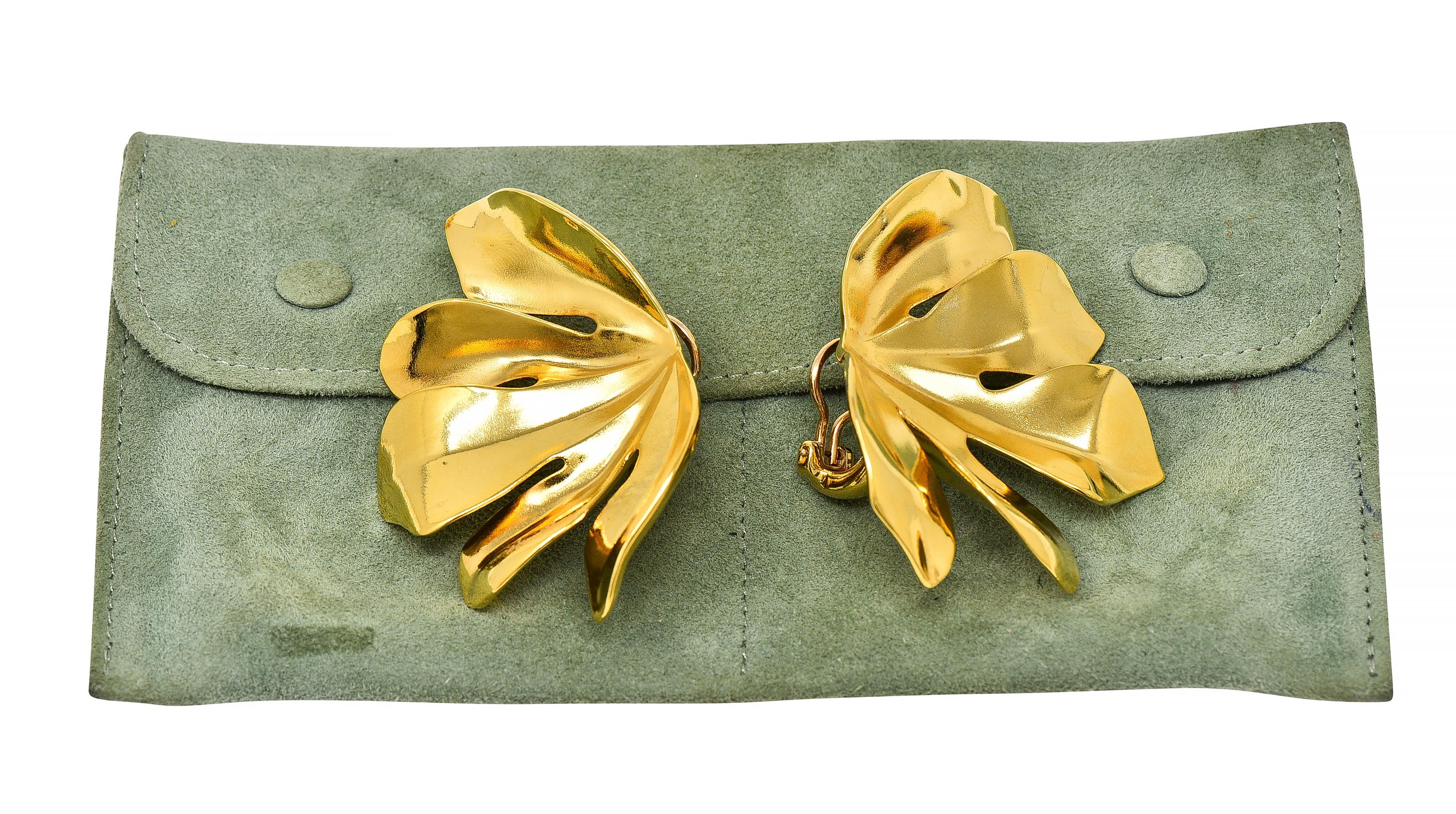 JAR French 18 Karat Gold Anodized Aluminum Fig Leaf Ear-Clip Earrings - Image 2