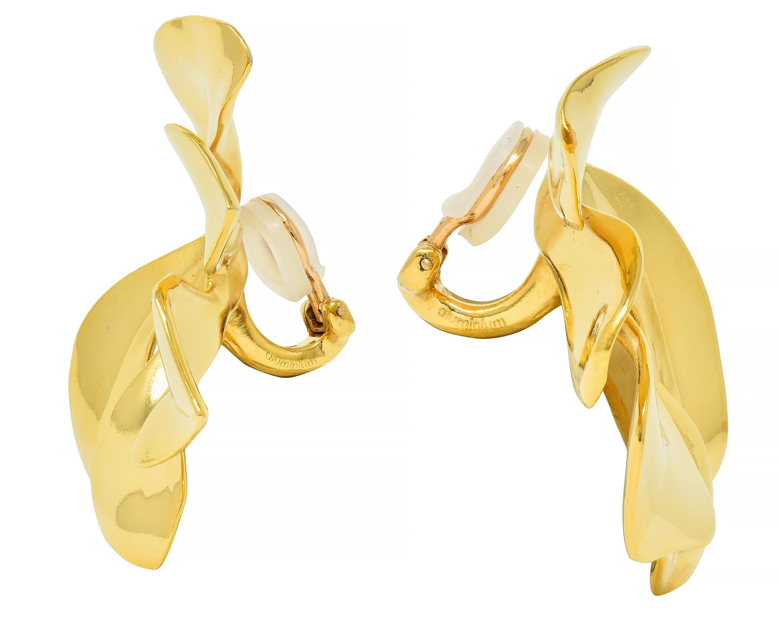 JAR French 18 Karat Gold Anodized Aluminum Fig Leaf Ear-Clip Earrings - Image 3