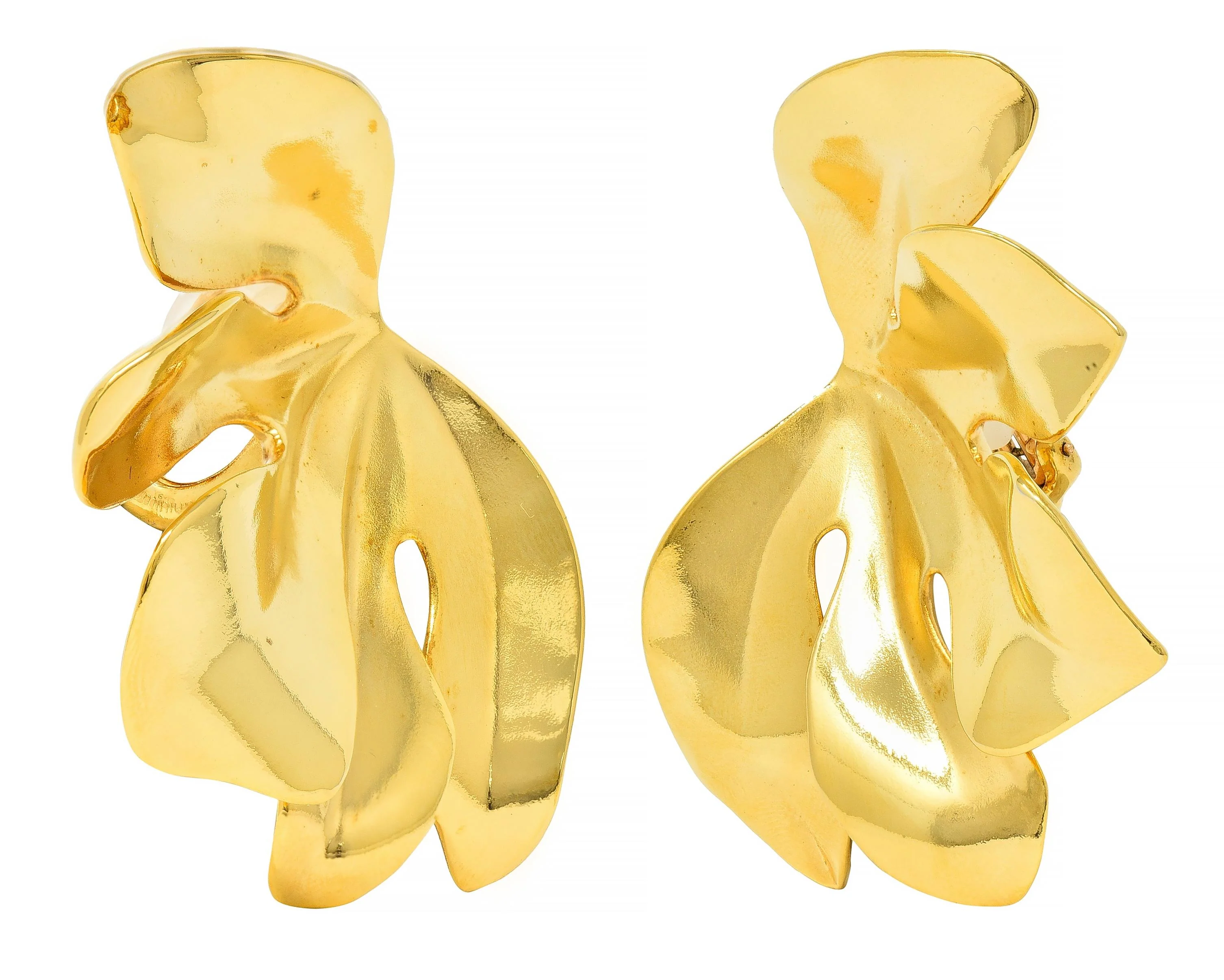 JAR French 18 Karat Gold Anodized Aluminum Fig Leaf Ear-Clip Earrings - Image 4