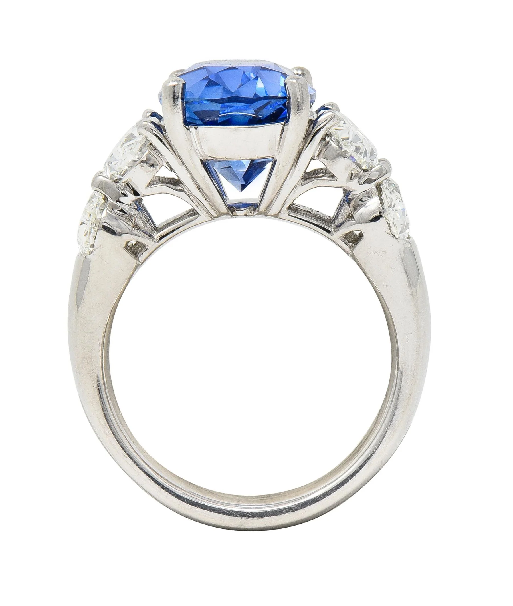 JB Star 7.15 CTW Ceylon Sapphire Diamond Platinum Five Stone Ring GIA - Image 3