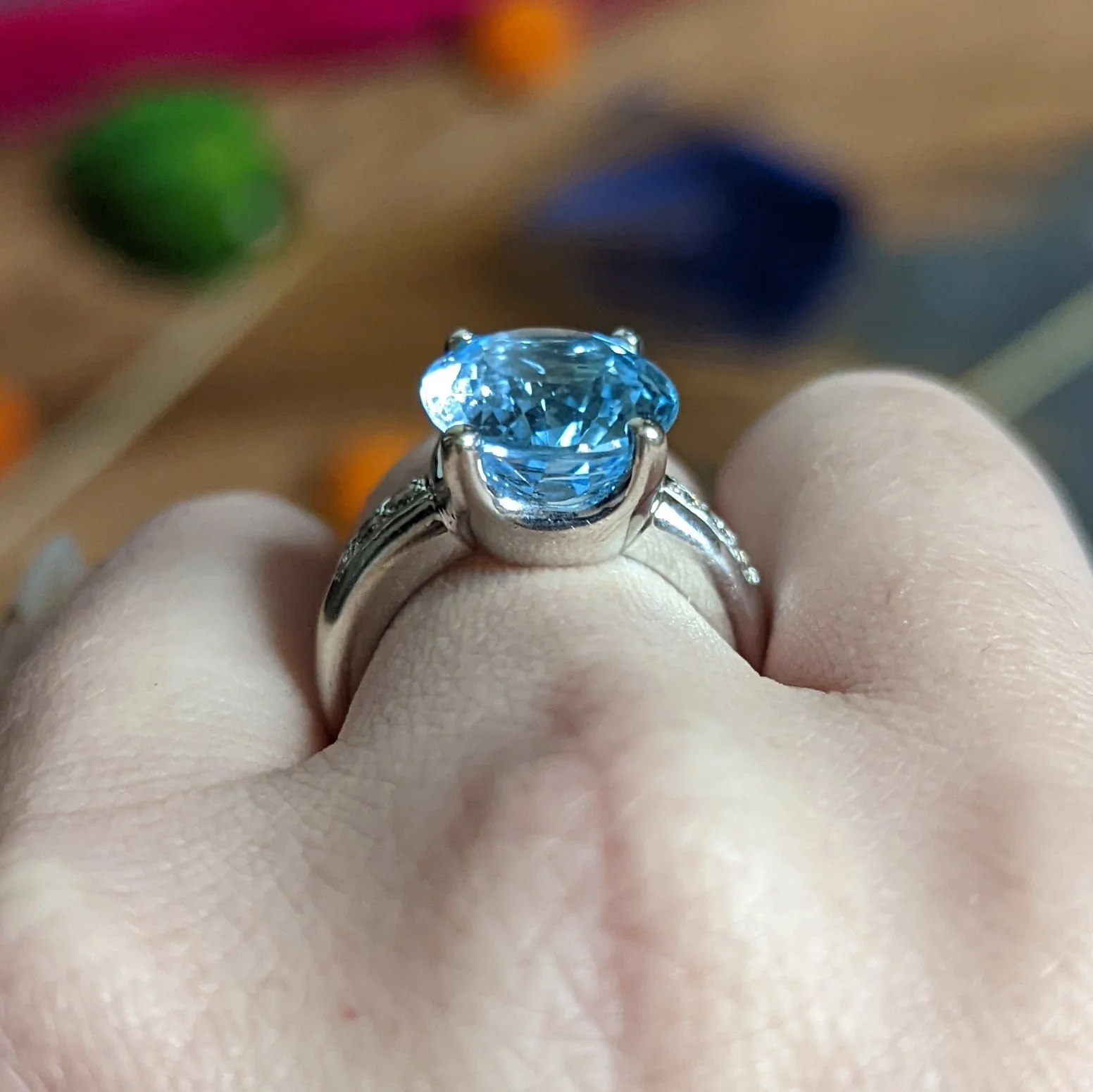 JB Star Blue Topaz Diamond 18 Karat White Gold Gemstone Ring - Image 15