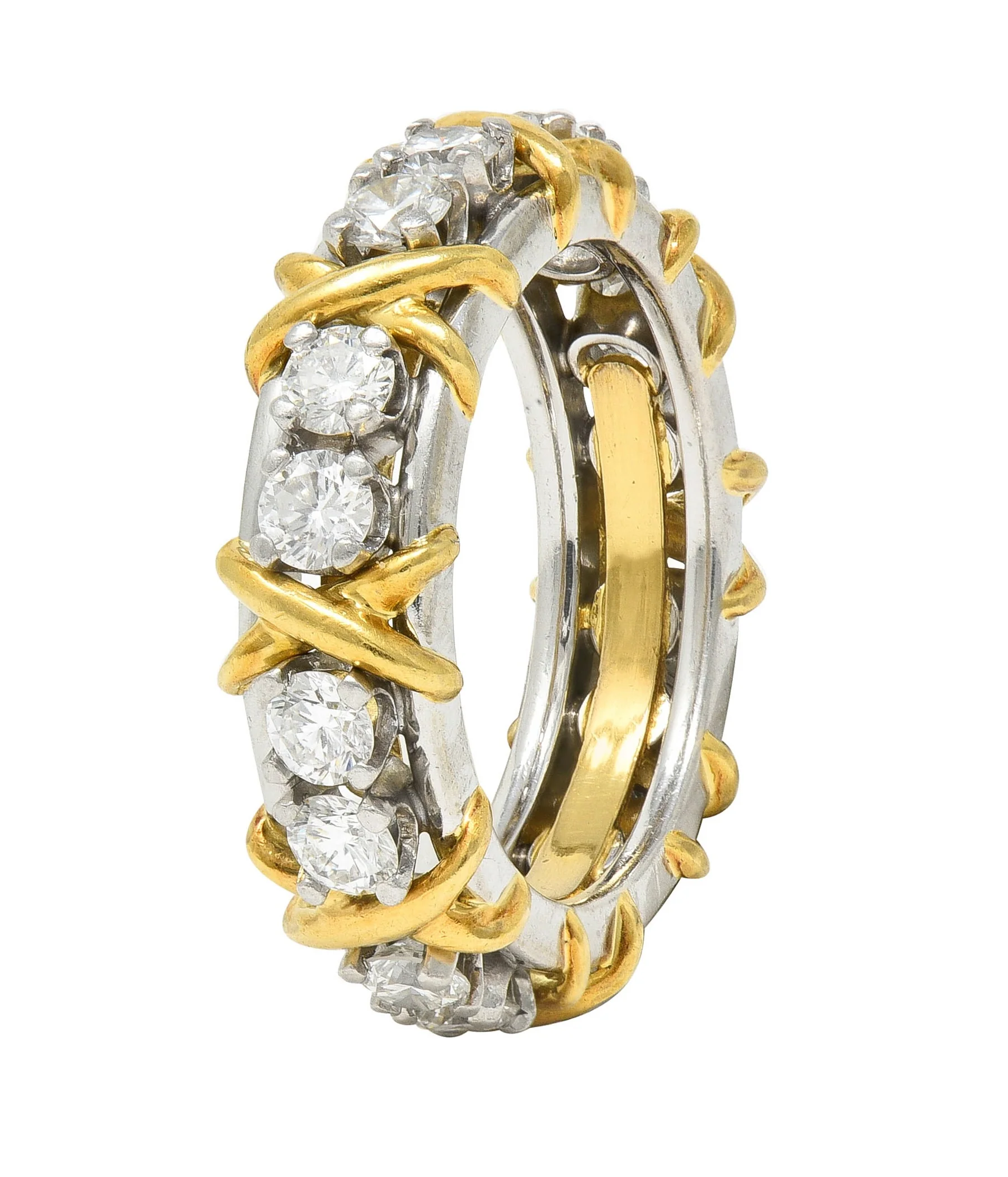 Jean Schlumberger Sixteen Stone Tiffany & Co. Diamond Platinum 18 Karat Gold X Band Ring - Image 2