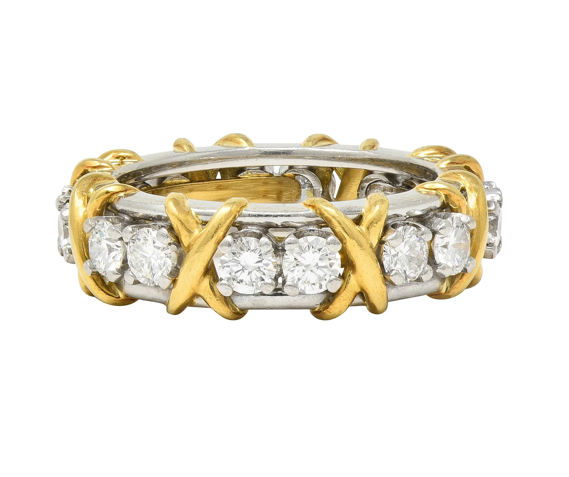 Jean Schlumberger Sixteen Stone Tiffany & Co. Diamond Platinum 18 Karat Gold X Band Ring - Image 8