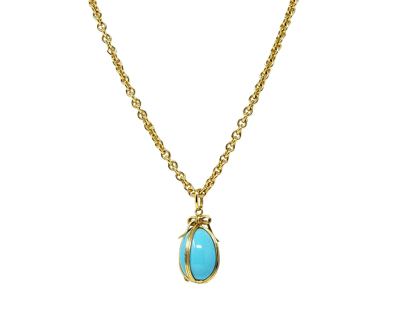 Jean Schlumberger Tiffany & Co. Late 1970's Turquoise 18 Karat Yellow Gold Egg Vintage Pendant Necklace