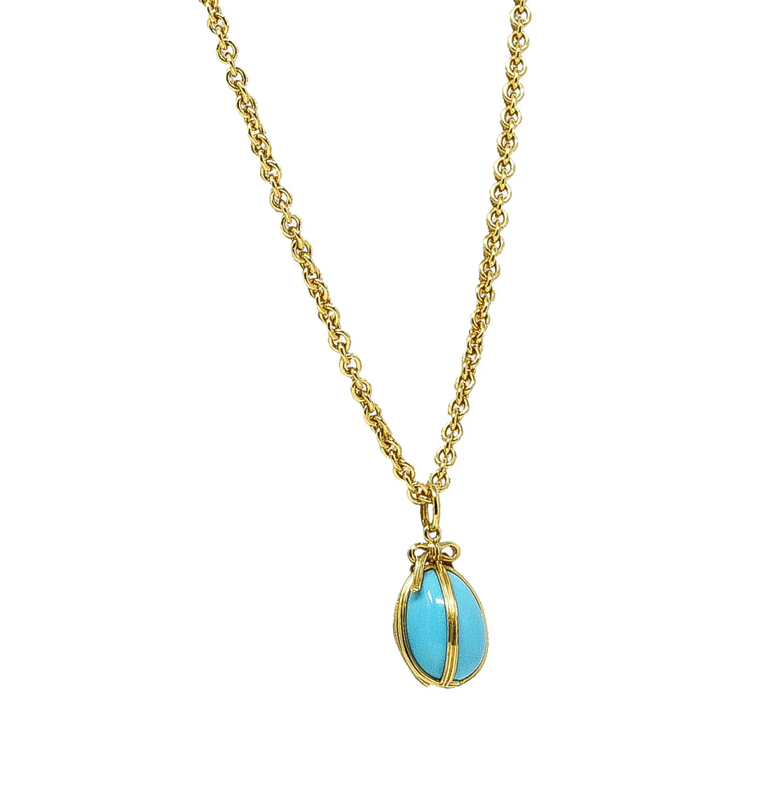 Jean Schlumberger Tiffany & Co. Late 1970's Turquoise 18 Karat Yellow Gold Egg Vintage Pendant Necklace - Image 3