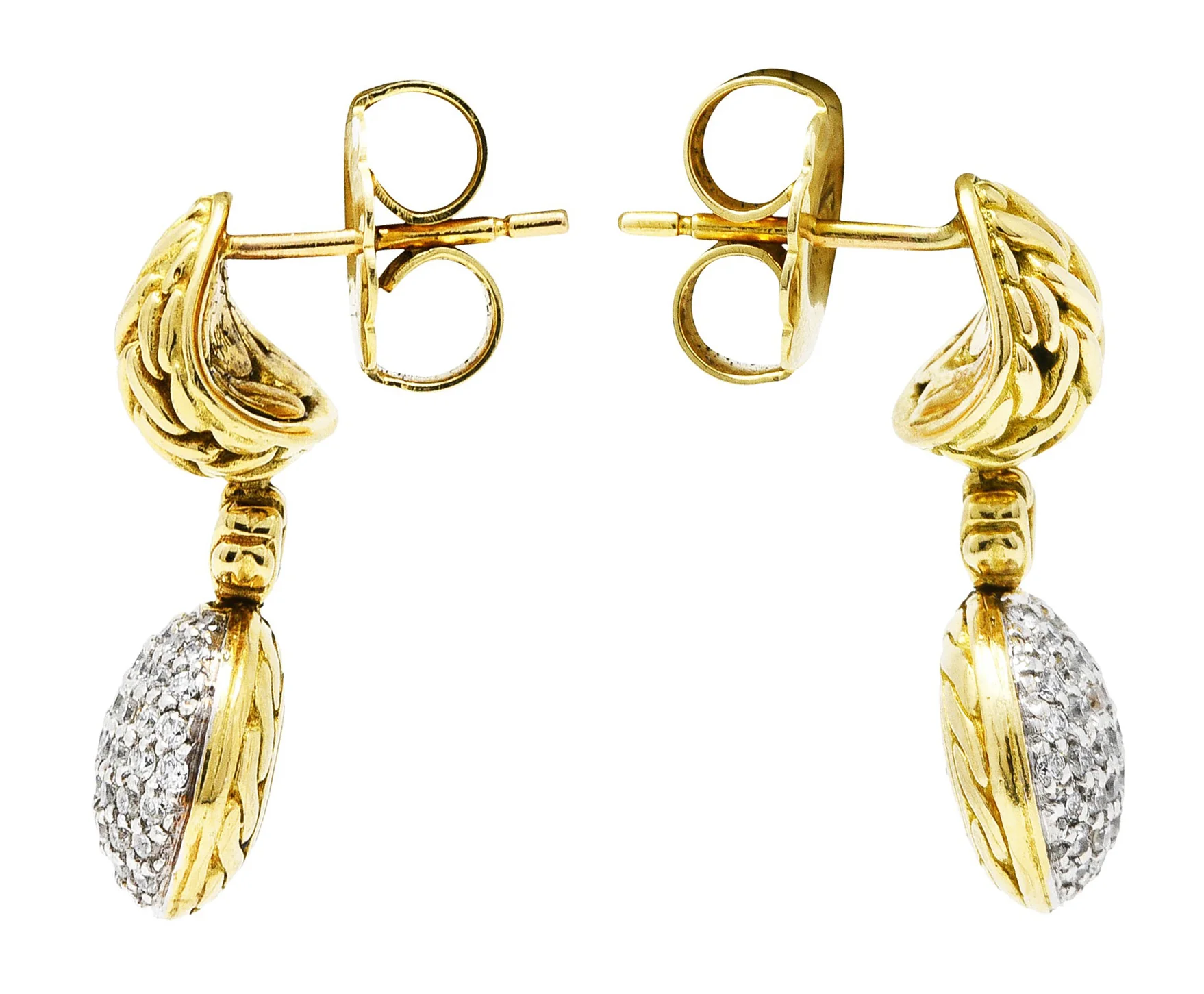 John Hardy 1.00 CTW Diamond 18 Karat Two-Tone Gold Pavè Drop Earrings - Image 2