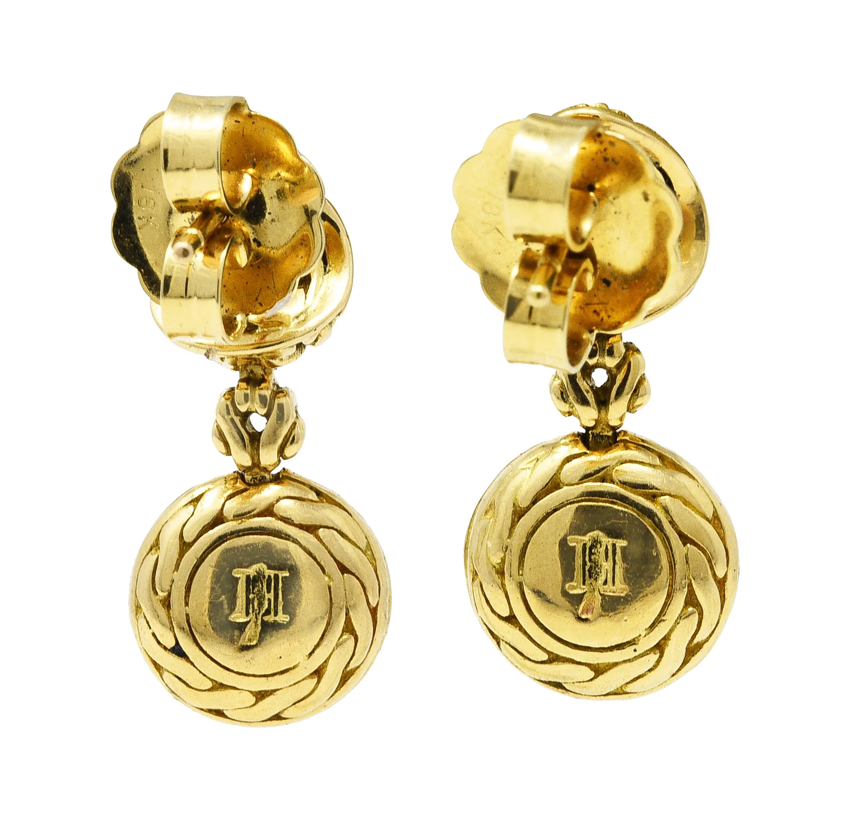 John Hardy 1.00 CTW Diamond 18 Karat Two-Tone Gold Pavè Drop Earrings - Image 3