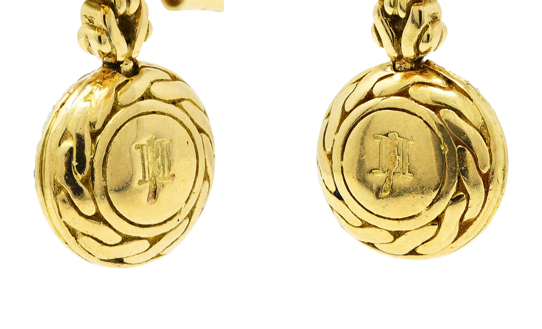 John Hardy 1.00 CTW Diamond 18 Karat Two-Tone Gold Pavè Drop Earrings - Image 4