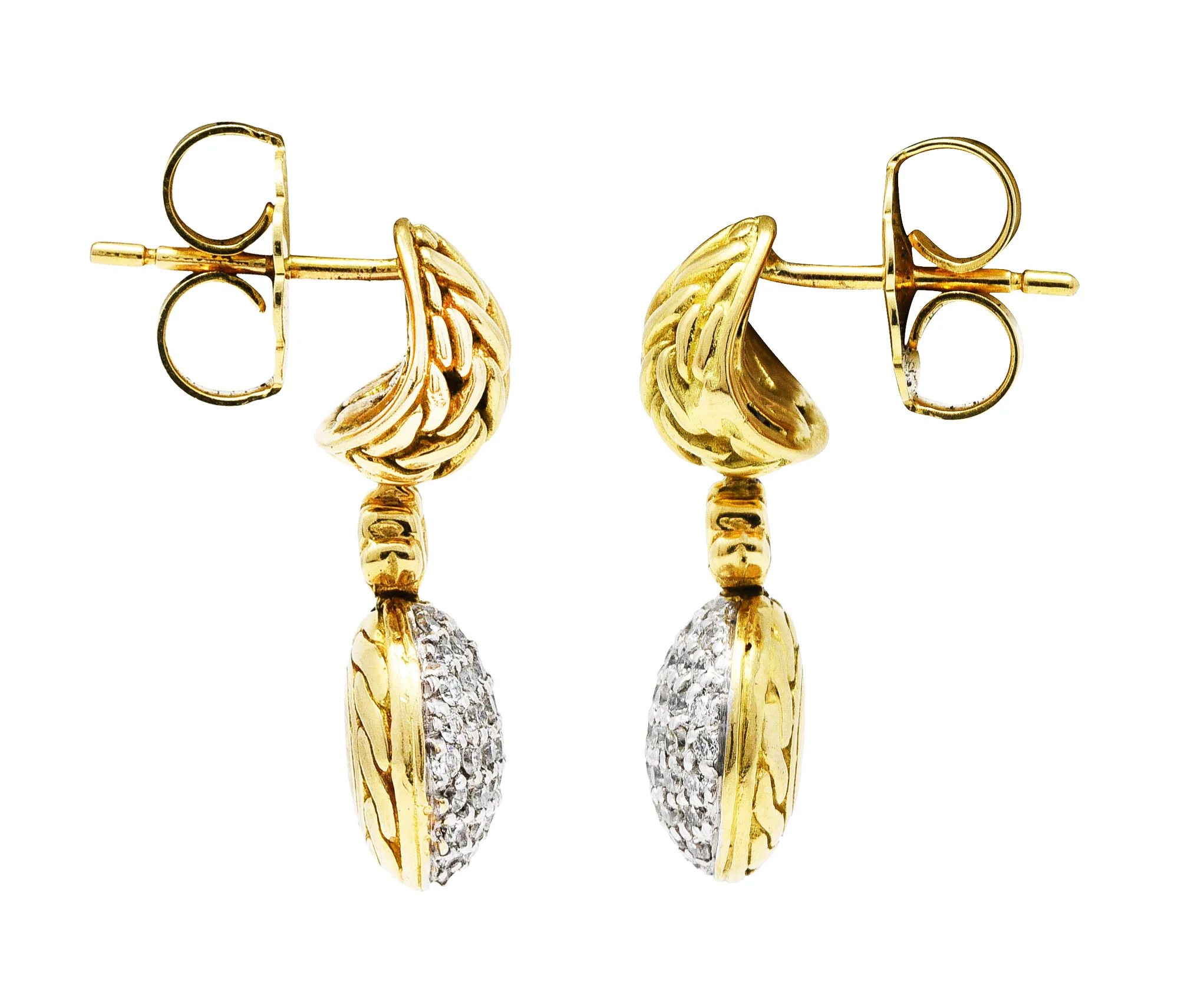 John Hardy 1.00 CTW Diamond 18 Karat Two-Tone Gold Pavè Drop Earrings - Image 7
