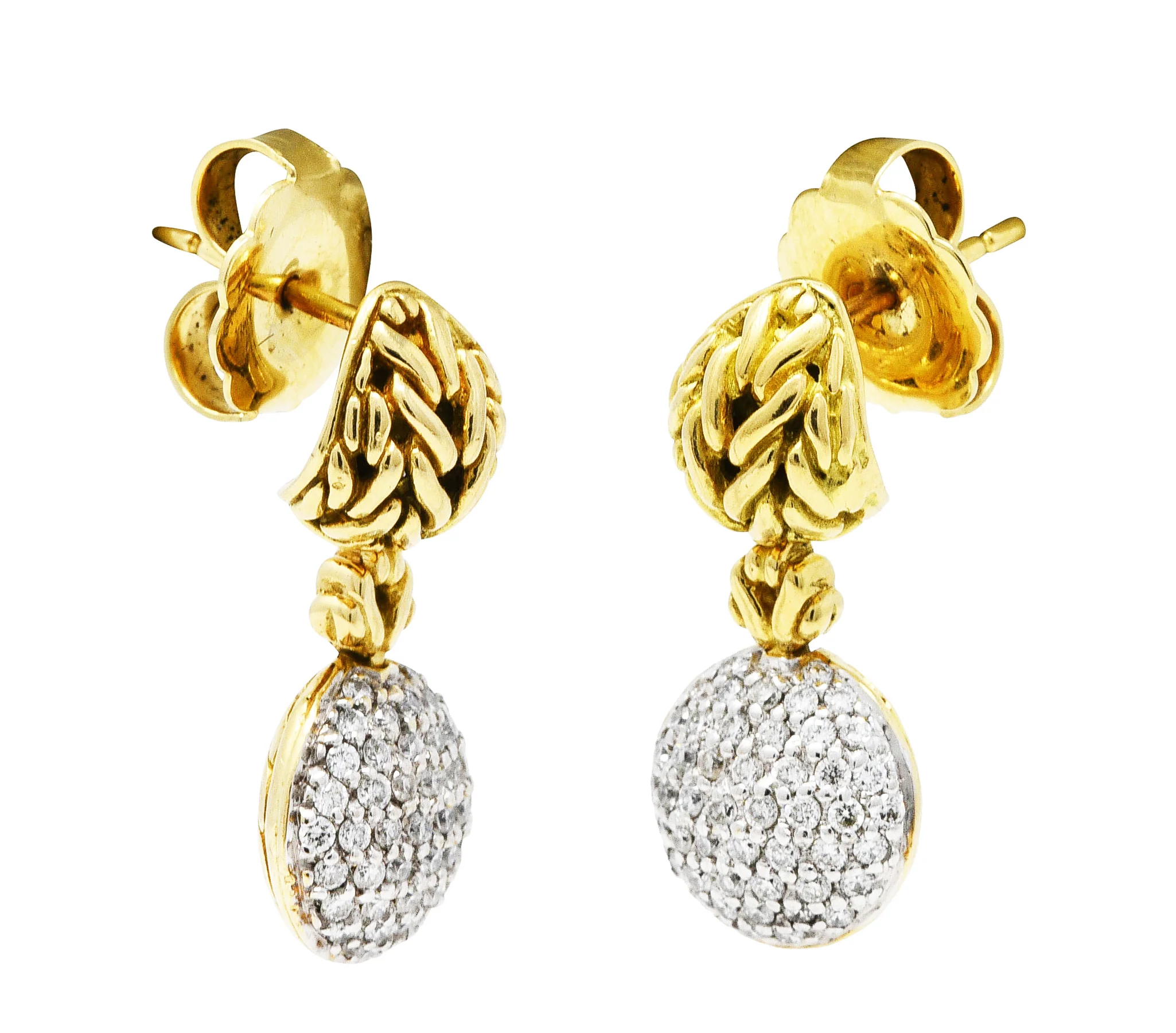John Hardy 1.00 CTW Diamond 18 Karat Two-Tone Gold Pavè Drop Earrings - Image 8