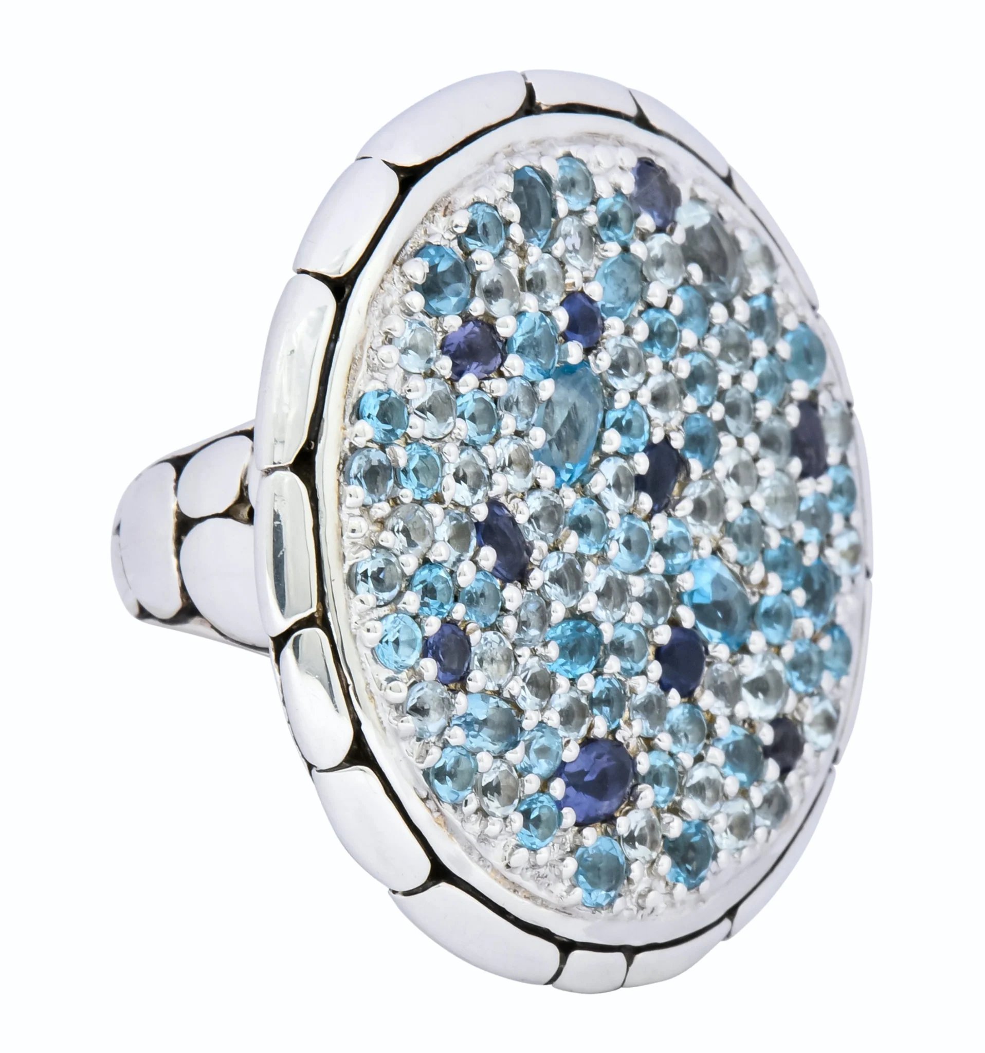 John Hardy Aquamarine Iolite Blue Topaz Sterling Silver Kali Lava fire Ring - Image 2