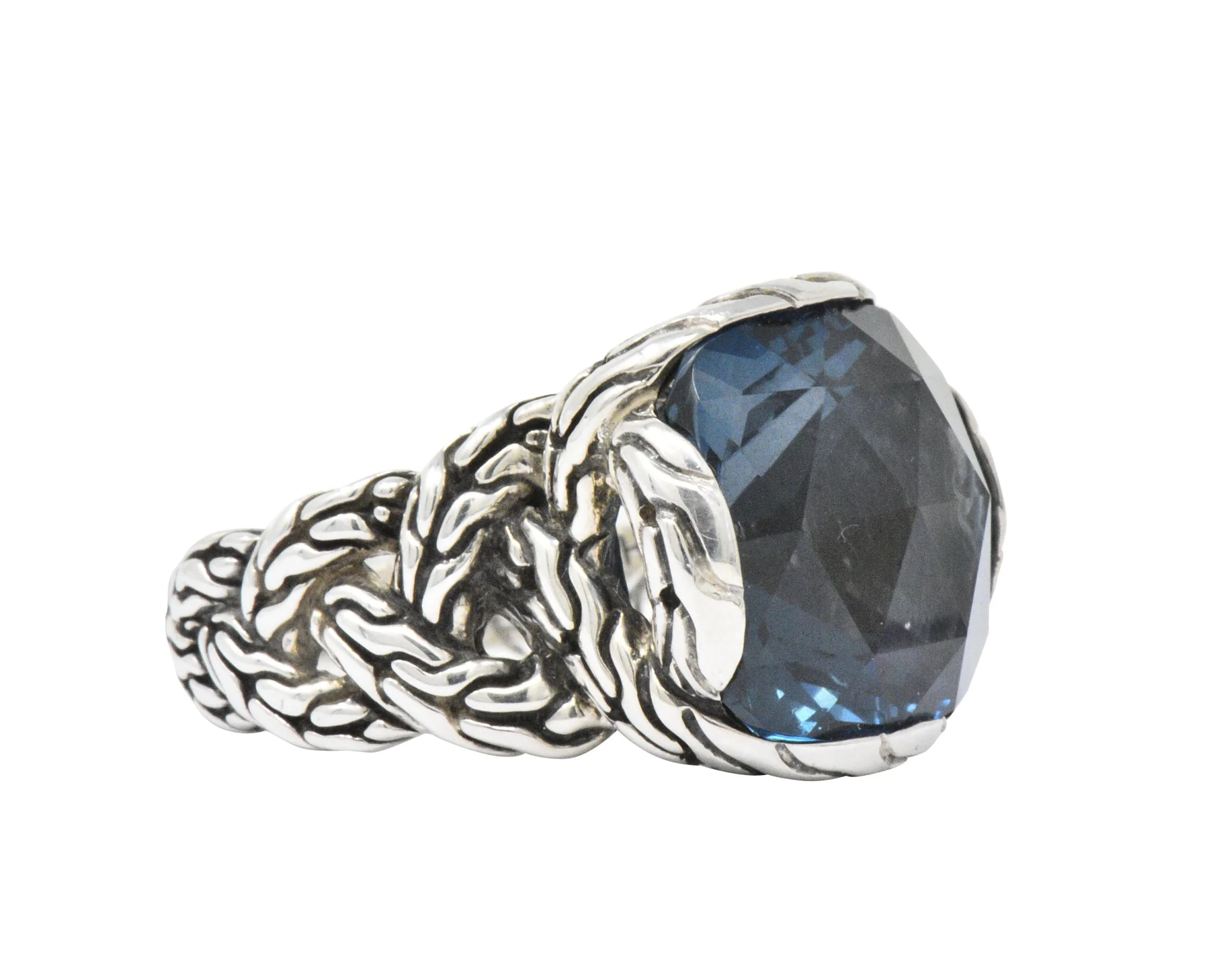John Hardy Cushion Cut London Blue Topaz Chain Sterling Silver Ring - Image 3