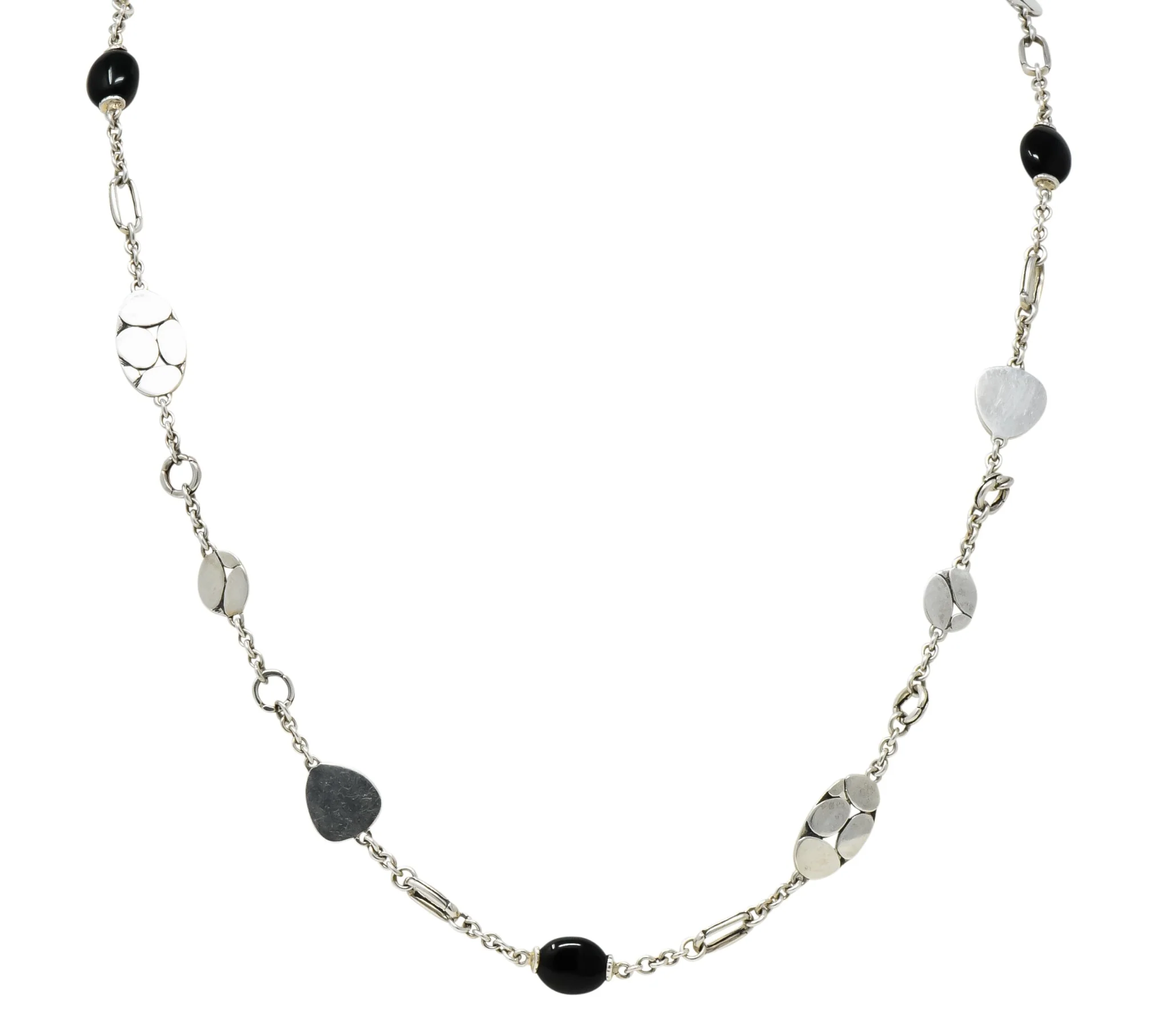 John Hardy Onyx Sterling Silver Dot Long Chain Necklace