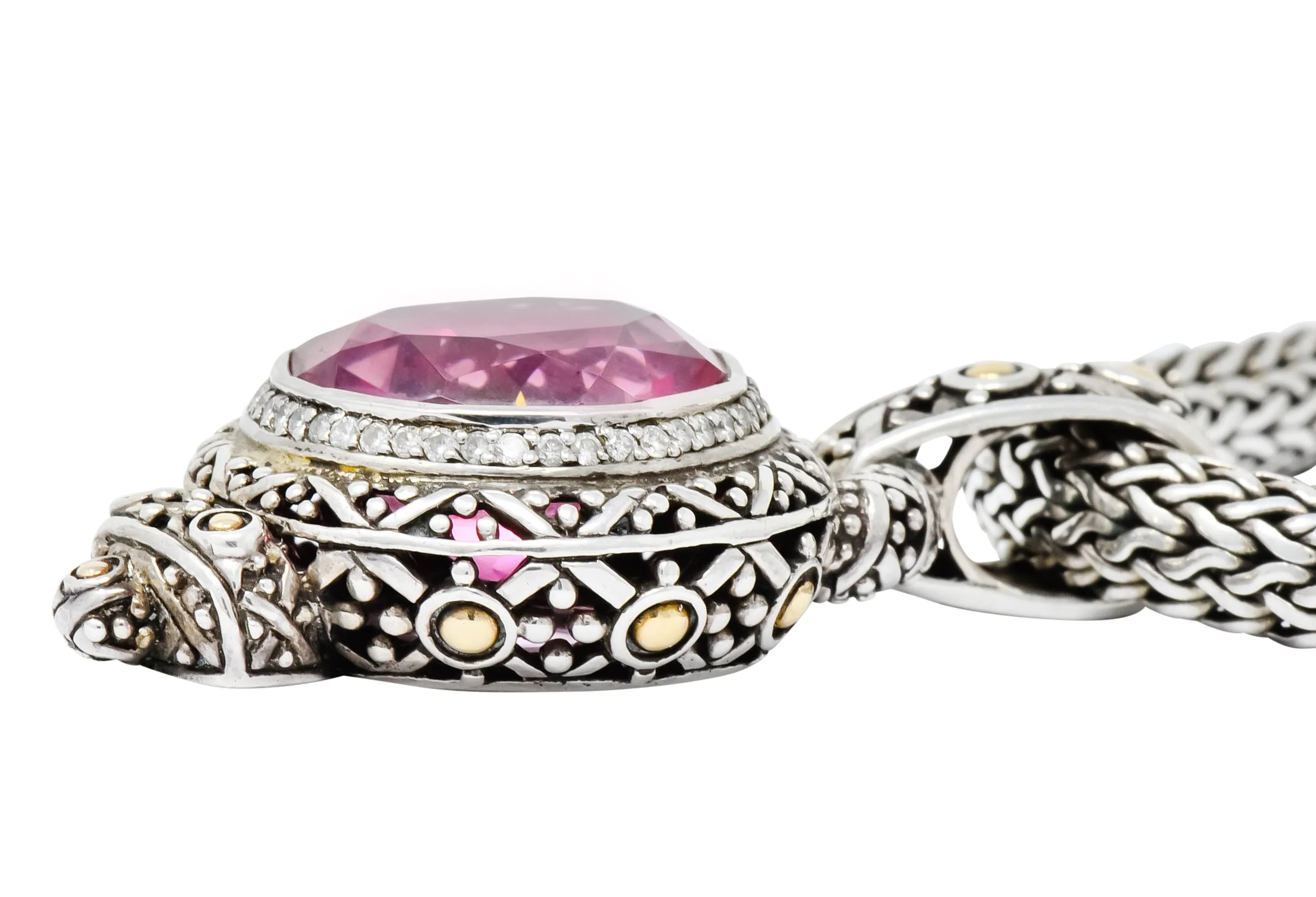 John Hardy Pink Topaz Sterling Silver 18 Karat Gold Batu Sari Naga Pendant Necklace - Image 10