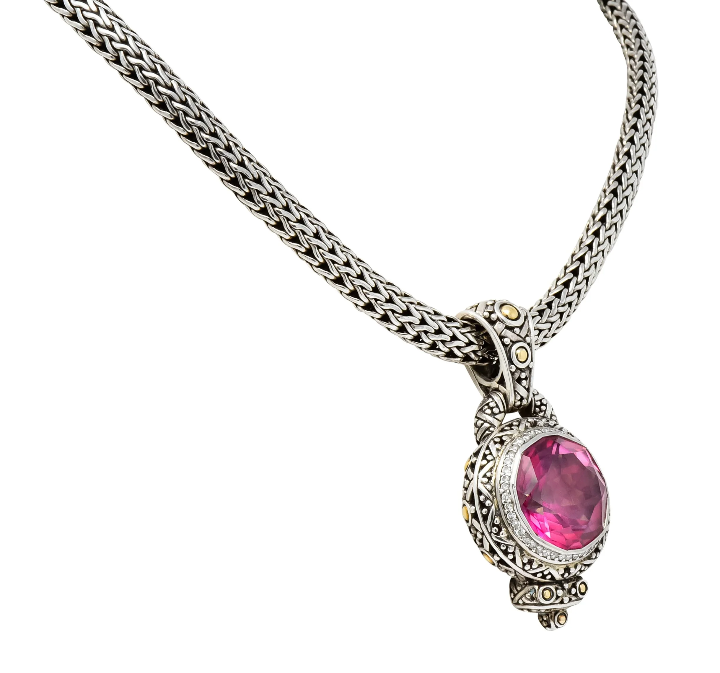 John Hardy Pink Topaz Sterling Silver 18 Karat Gold Batu Sari Naga Pendant Necklace - Image 2